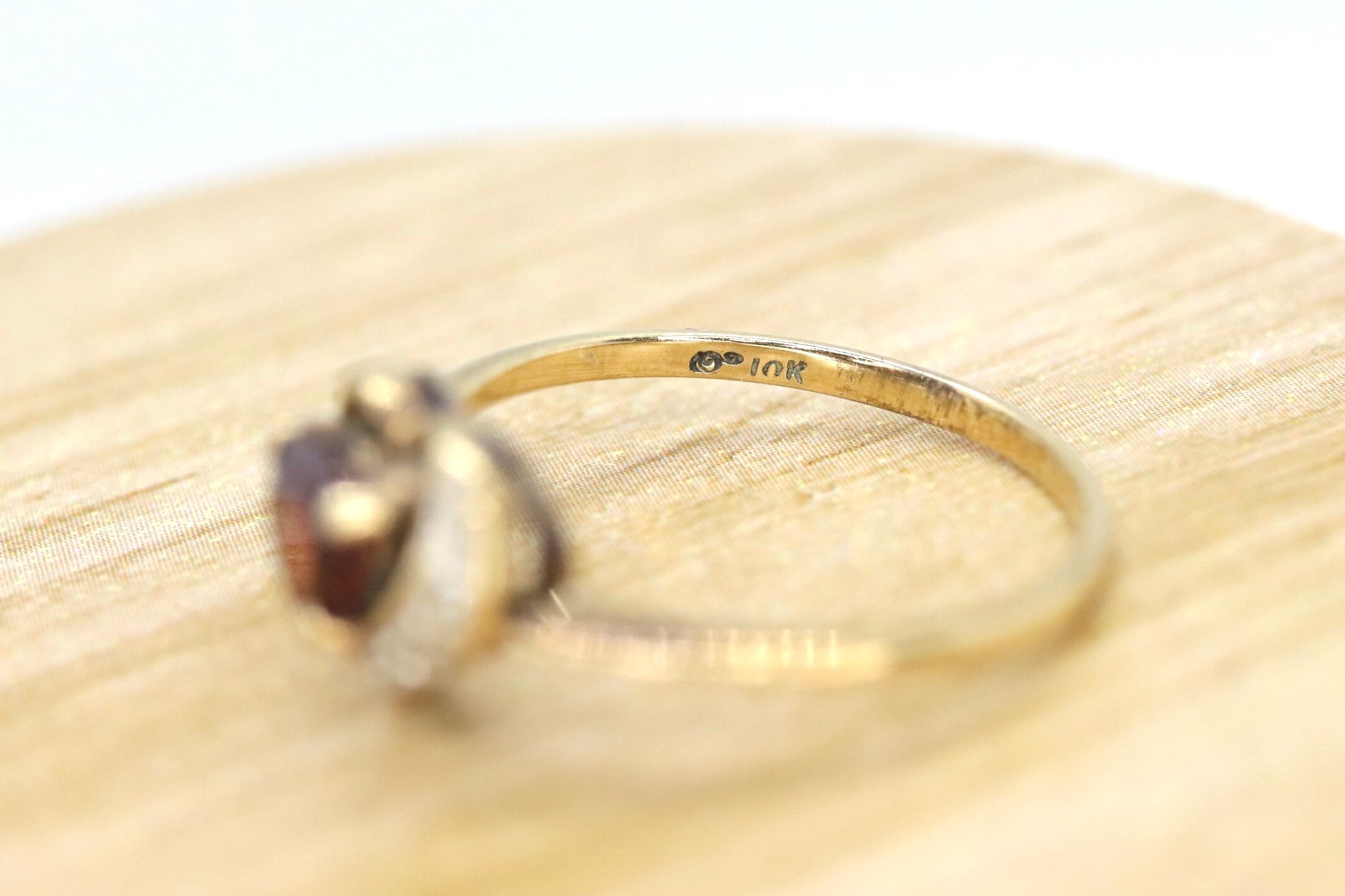 10k Garnet and Diamond Heart ring. Red Heart faceted gem ring