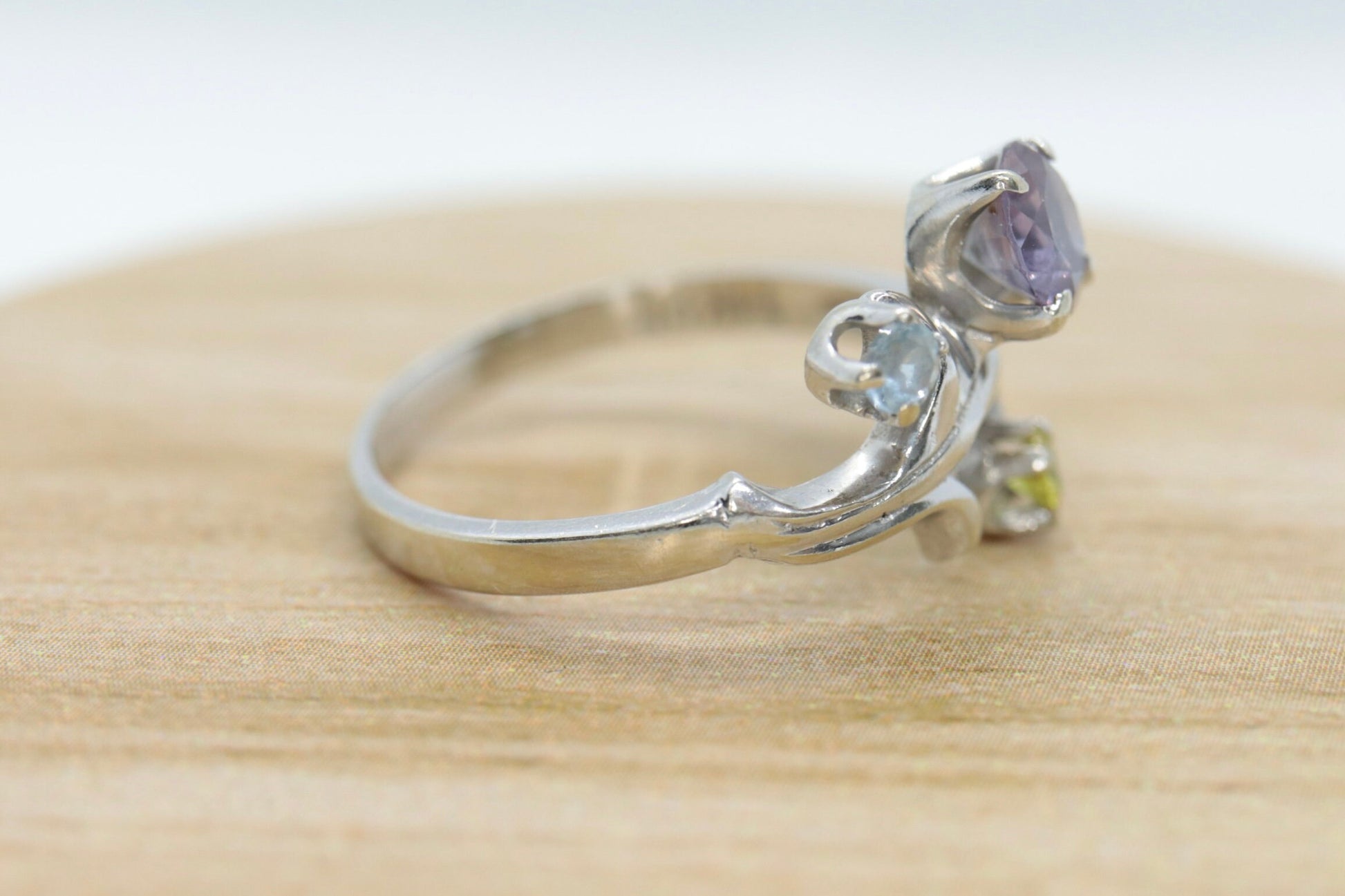 14k Blooming Flower and leaves ring. Multi gem Topaz flower ring.
