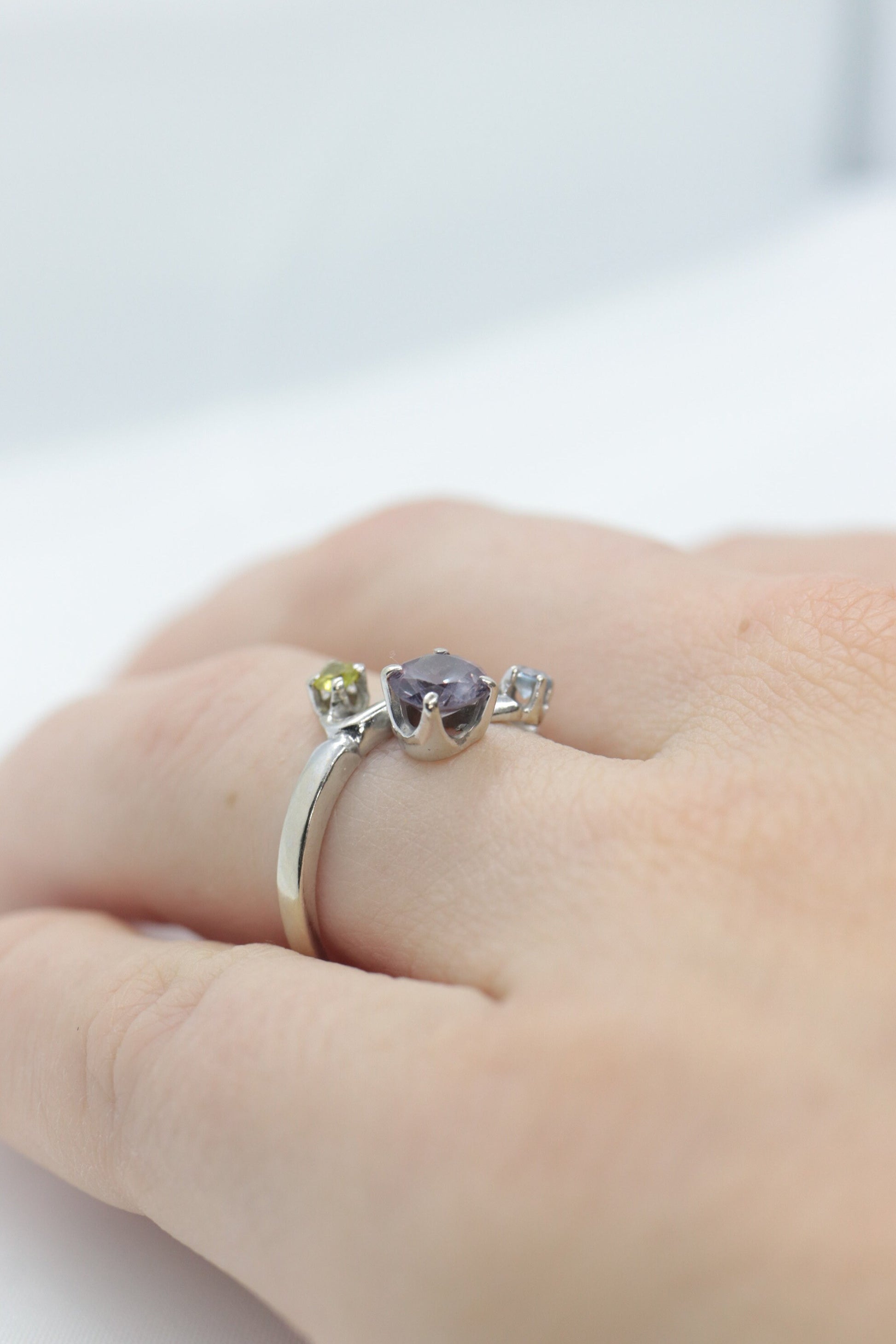 14k Blooming Flower and leaves ring. Multi gem Topaz flower ring.