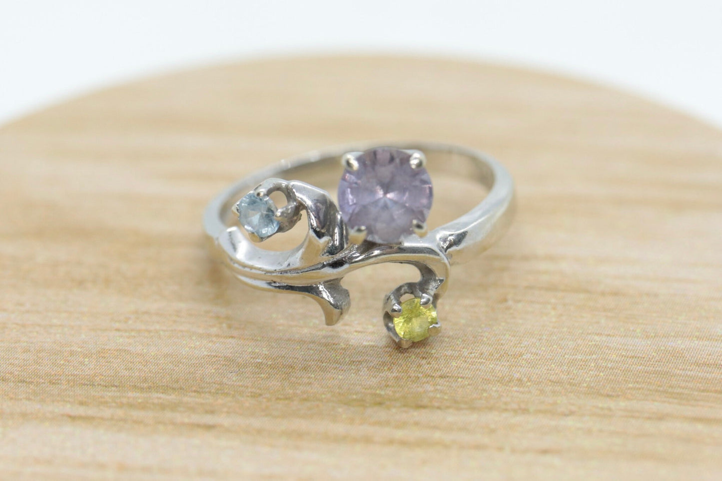 14k Blooming Flower and leaves ring. Multi gem Topaz flower ring.