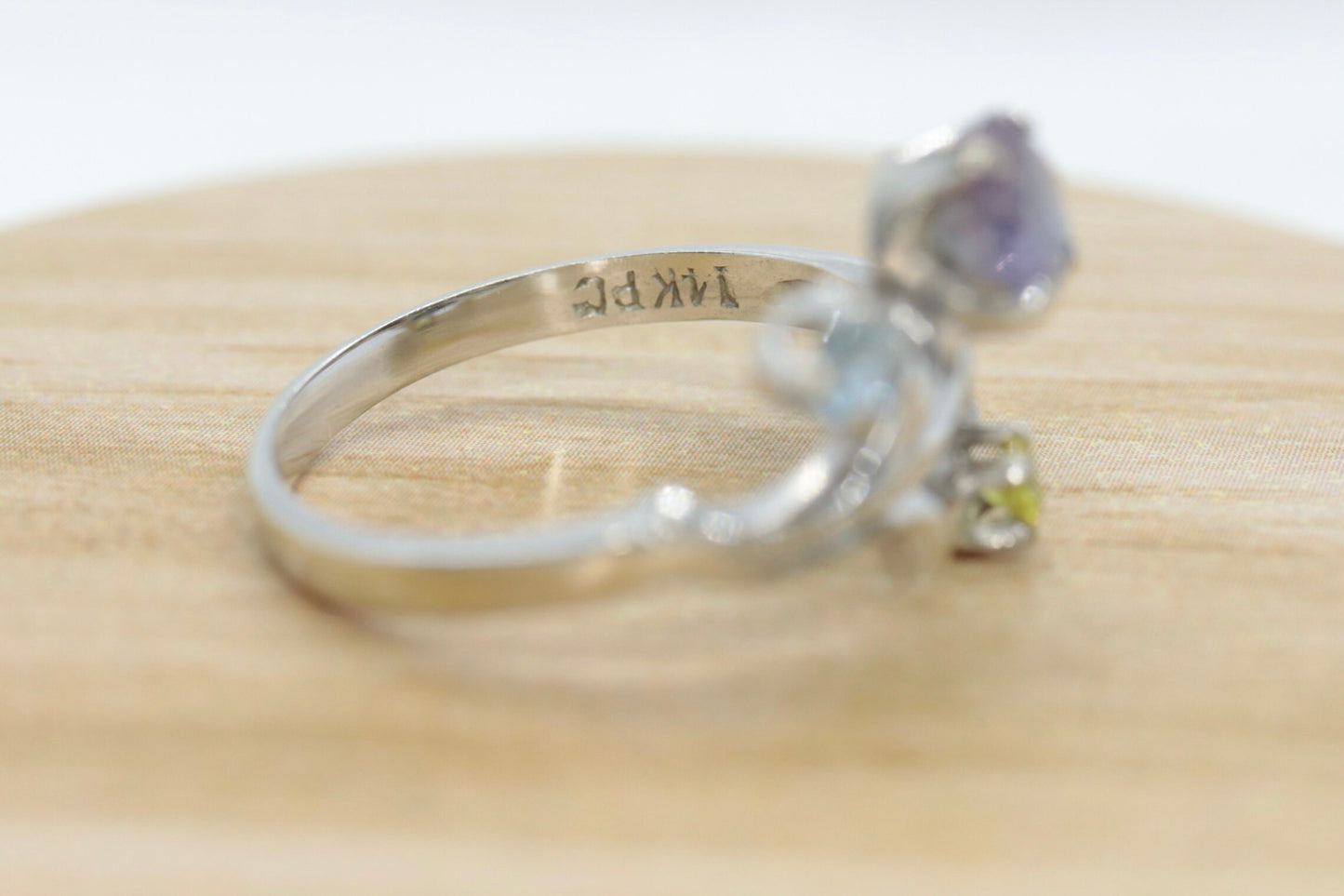 14k Blooming Flower and leaves ring. Multi gem Topaz flower ring.