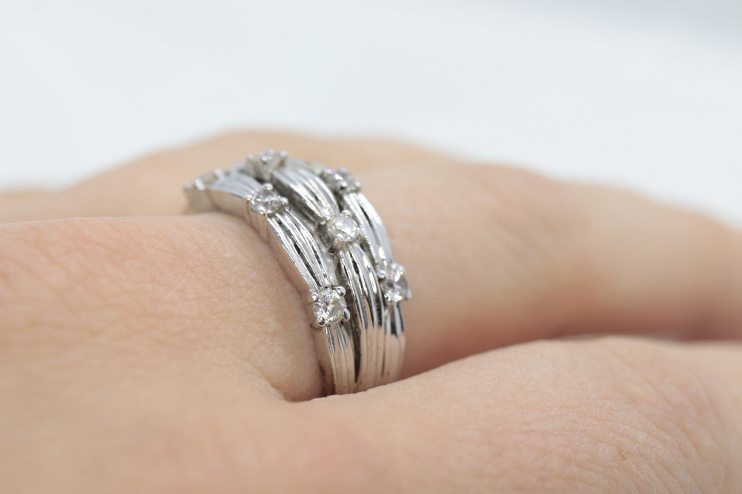 Vintage CZ Cluster Sterling silver Ring. Sz 10.5