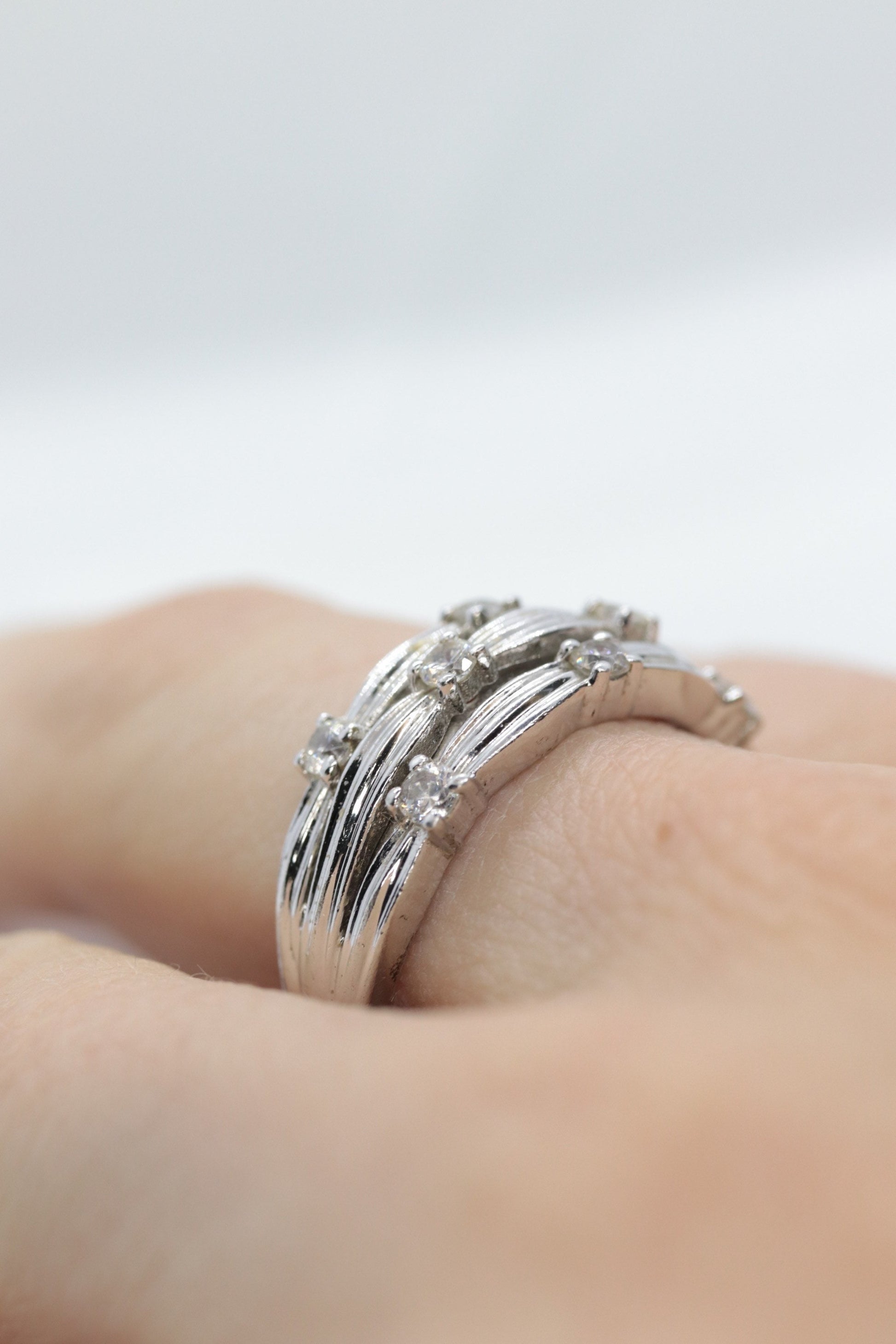 Vintage CZ Cluster Sterling silver Ring. Sz 10.5