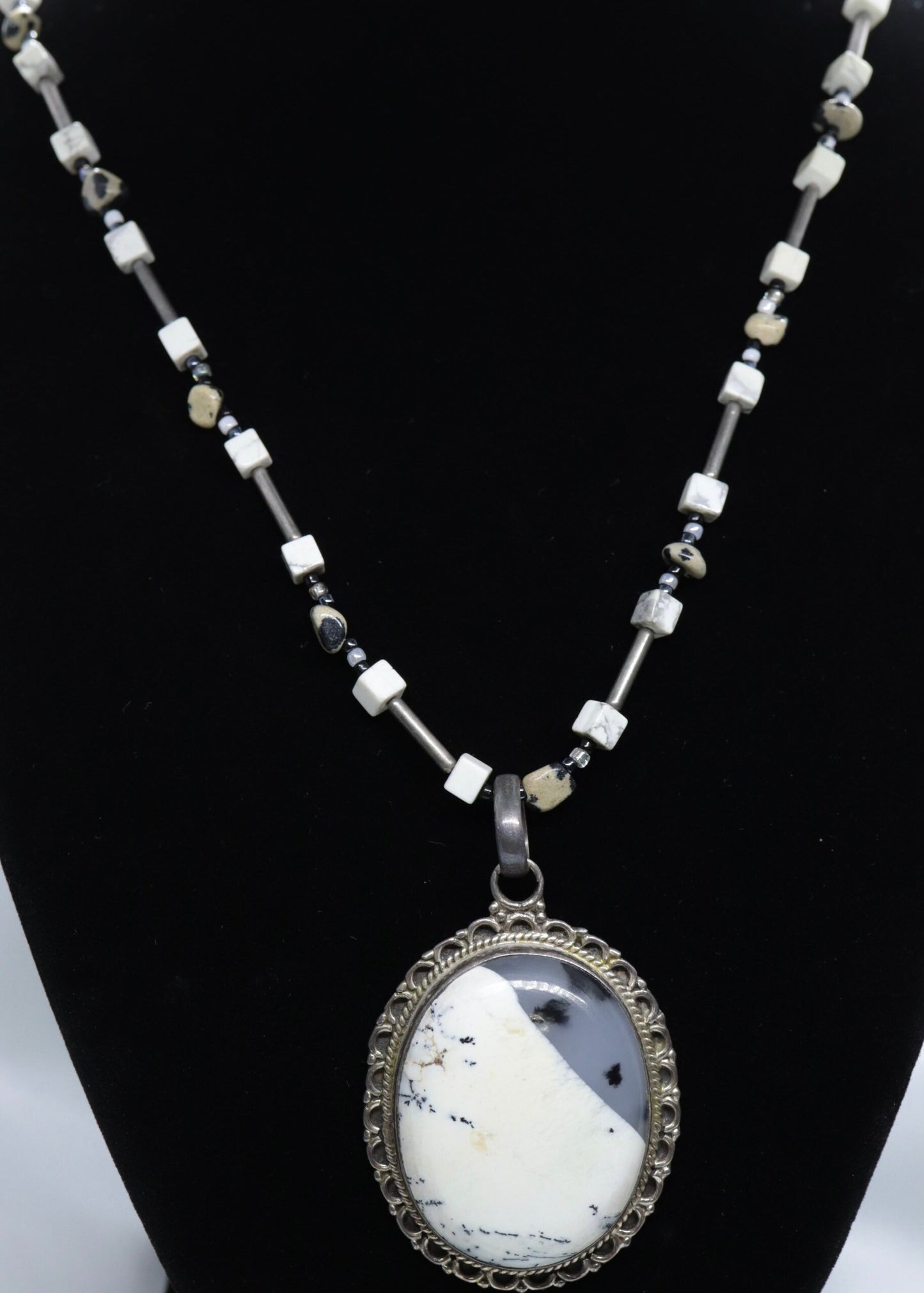 Dendrite Opal Agate Sterling Silver Necklace and Pendant. st(28/75)