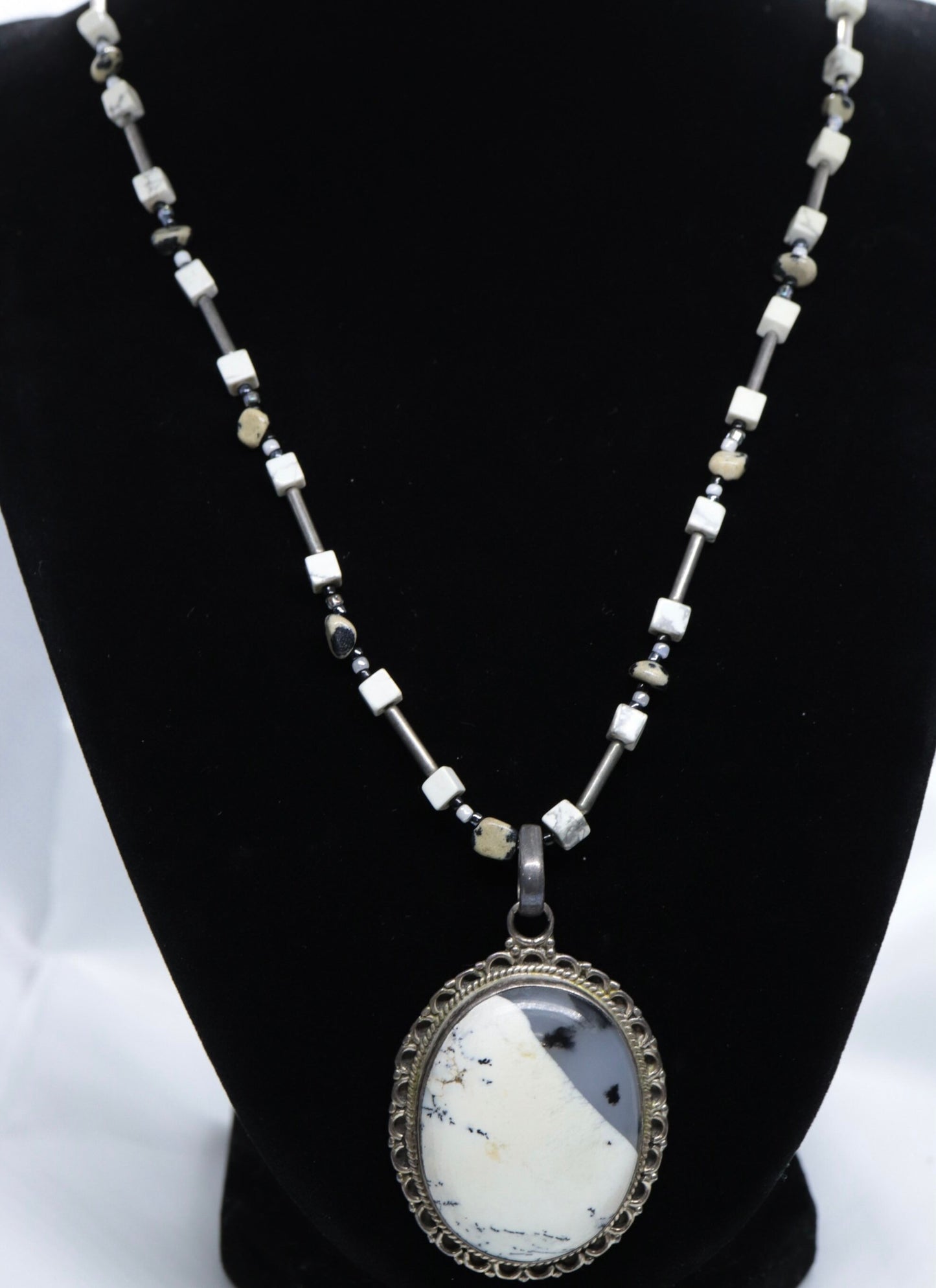 Dendrite Opal Agate Sterling Silver Necklace and Pendant. st(28/75)