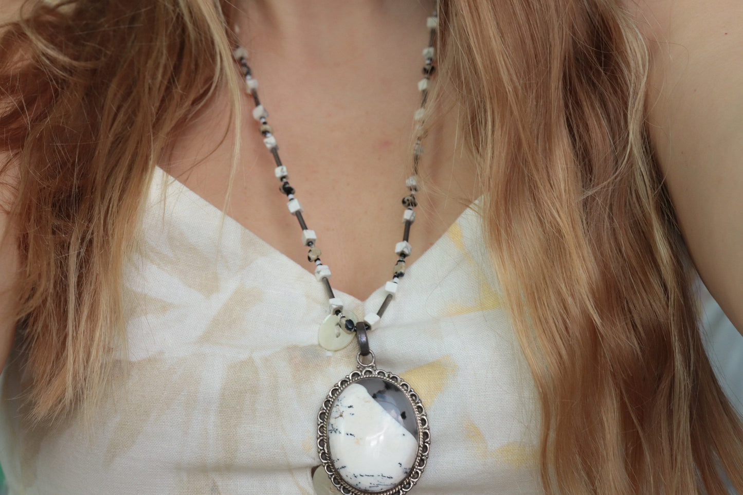 Dendrite Opal Agate Sterling Silver Necklace and Pendant. st(28/75)
