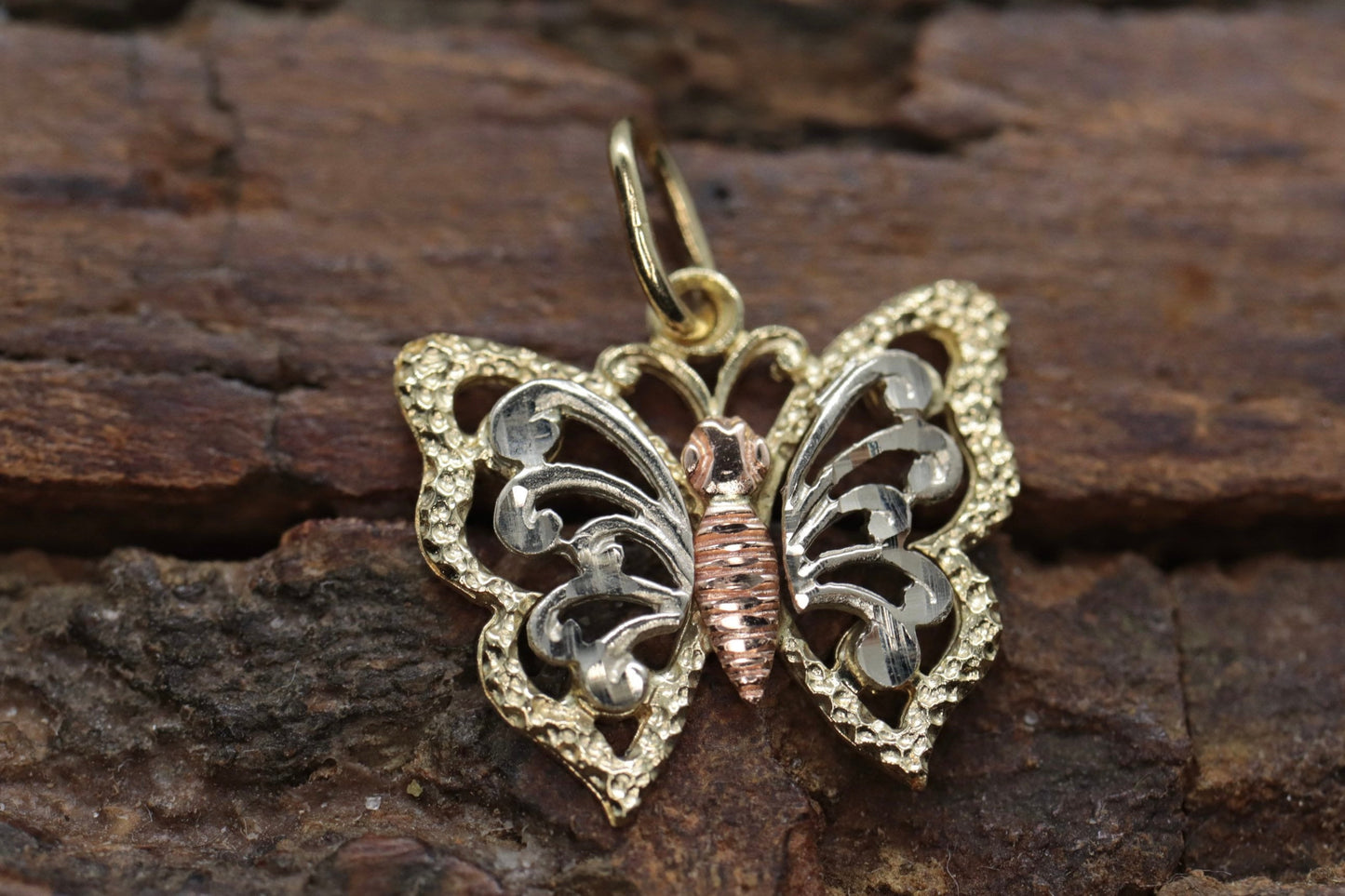 14k Butterfly Pendant. Multi-color Butterfly charm. st34/75