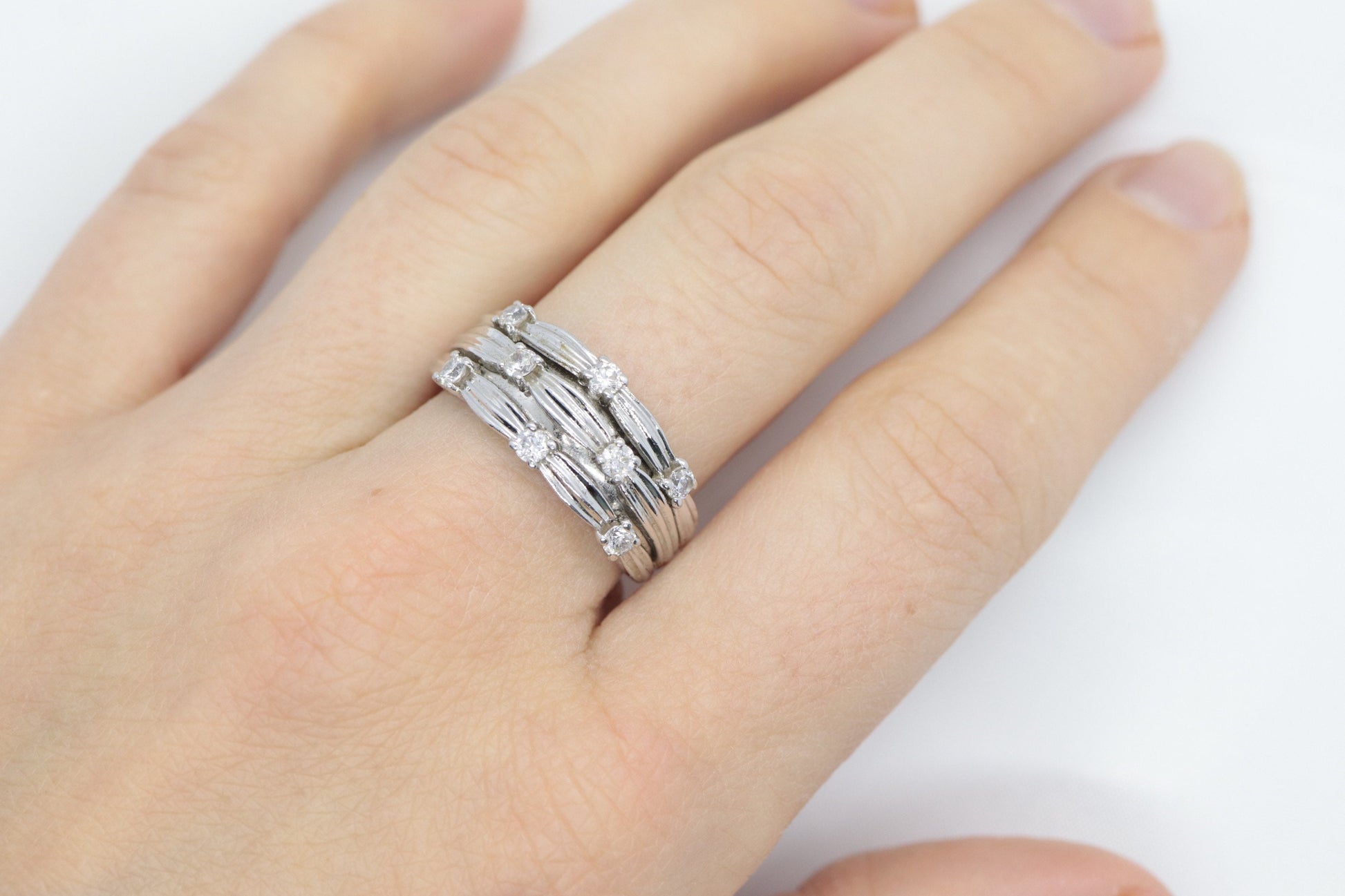 Vintage CZ Cluster Sterling silver Ring. Sz 10.5