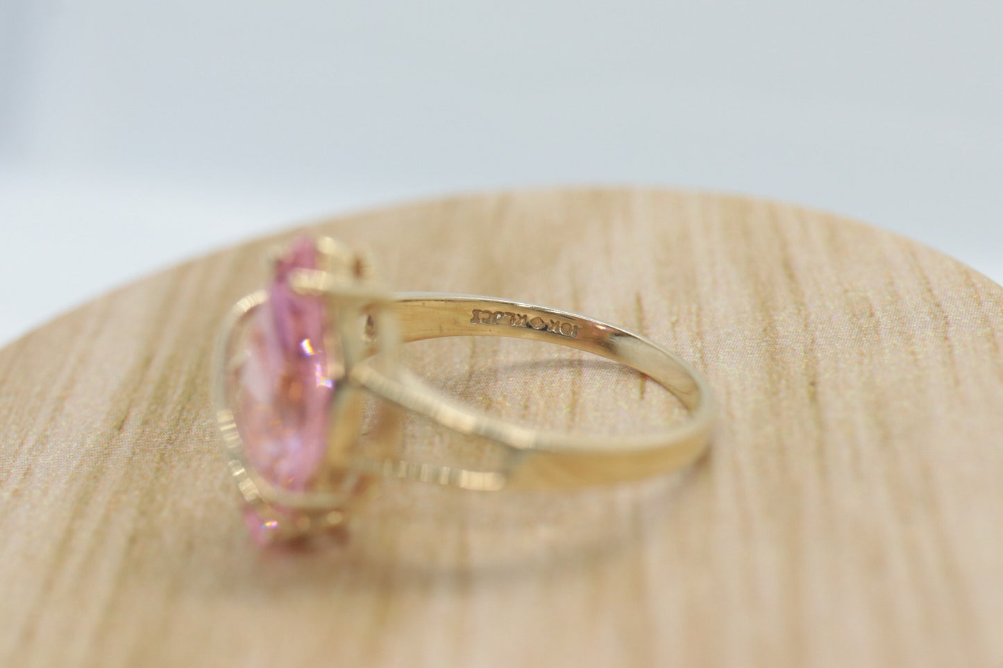 10k R Klein PINK CZ Gem ring. 10k and CZ setting kljci solitaire ring.