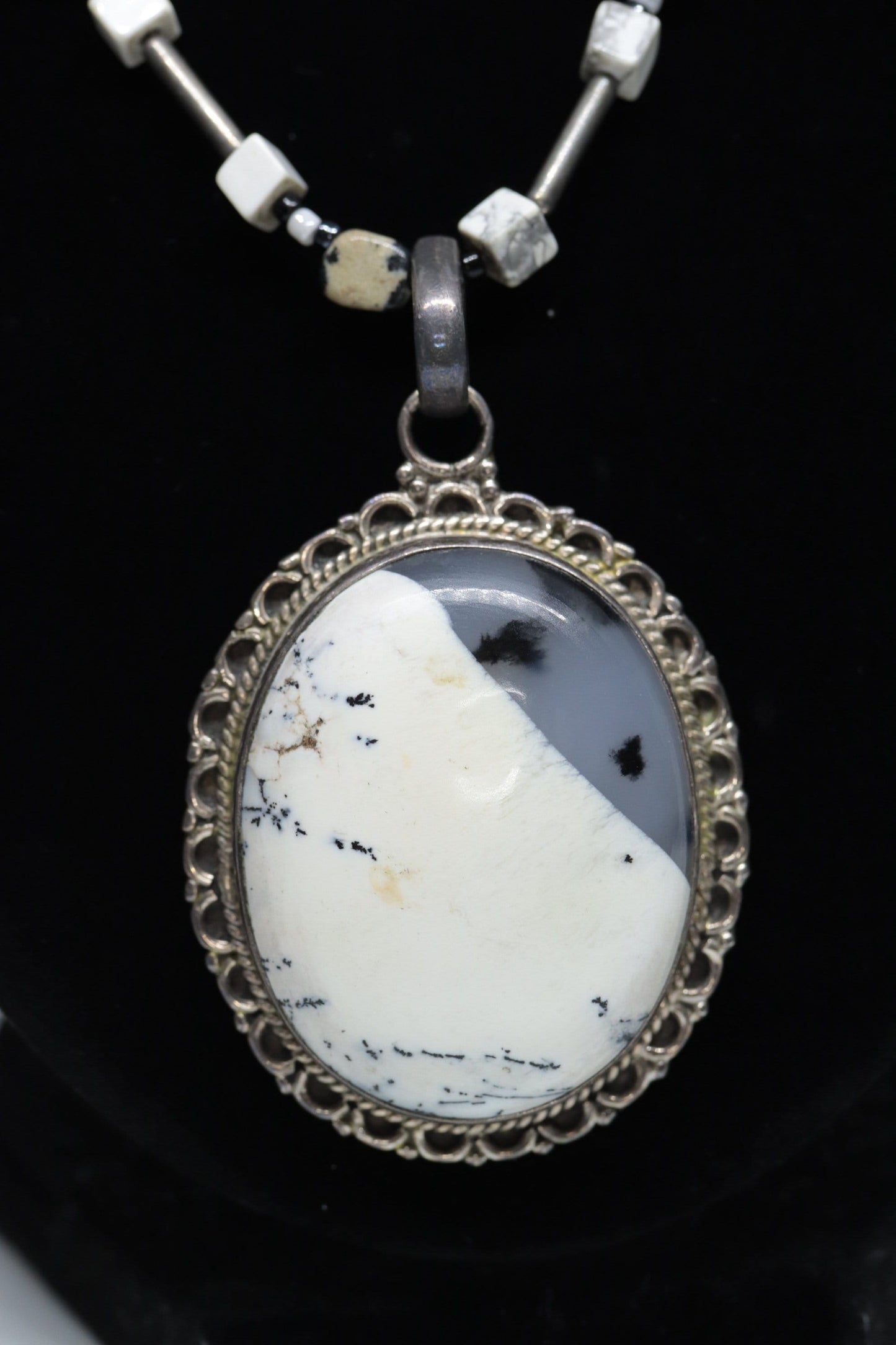 Dendrite Opal Agate Sterling Silver Necklace and Pendant. st(28/75)