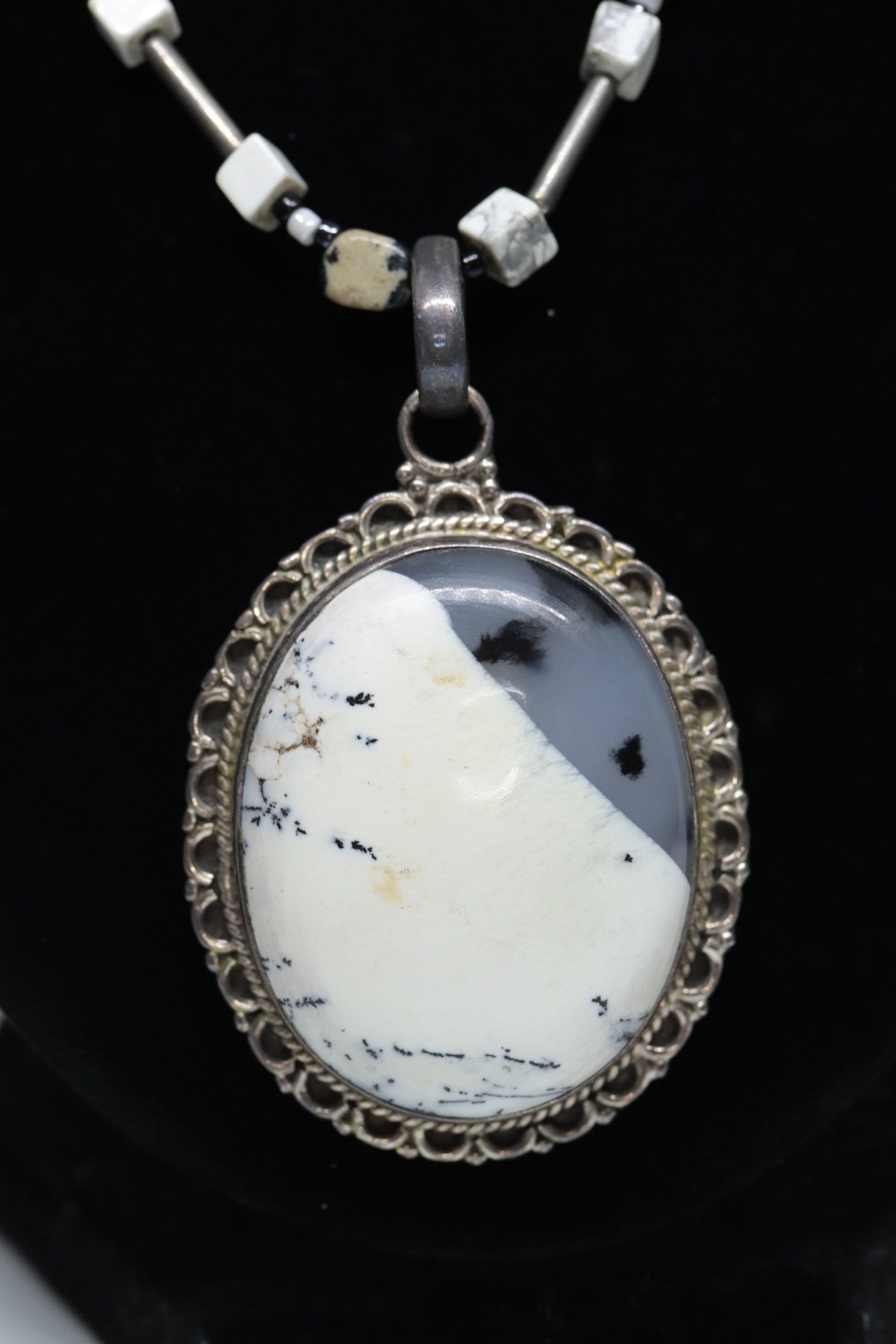 Dendrite Opal Agate Sterling Silver Necklace and Pendant. st(28/75)