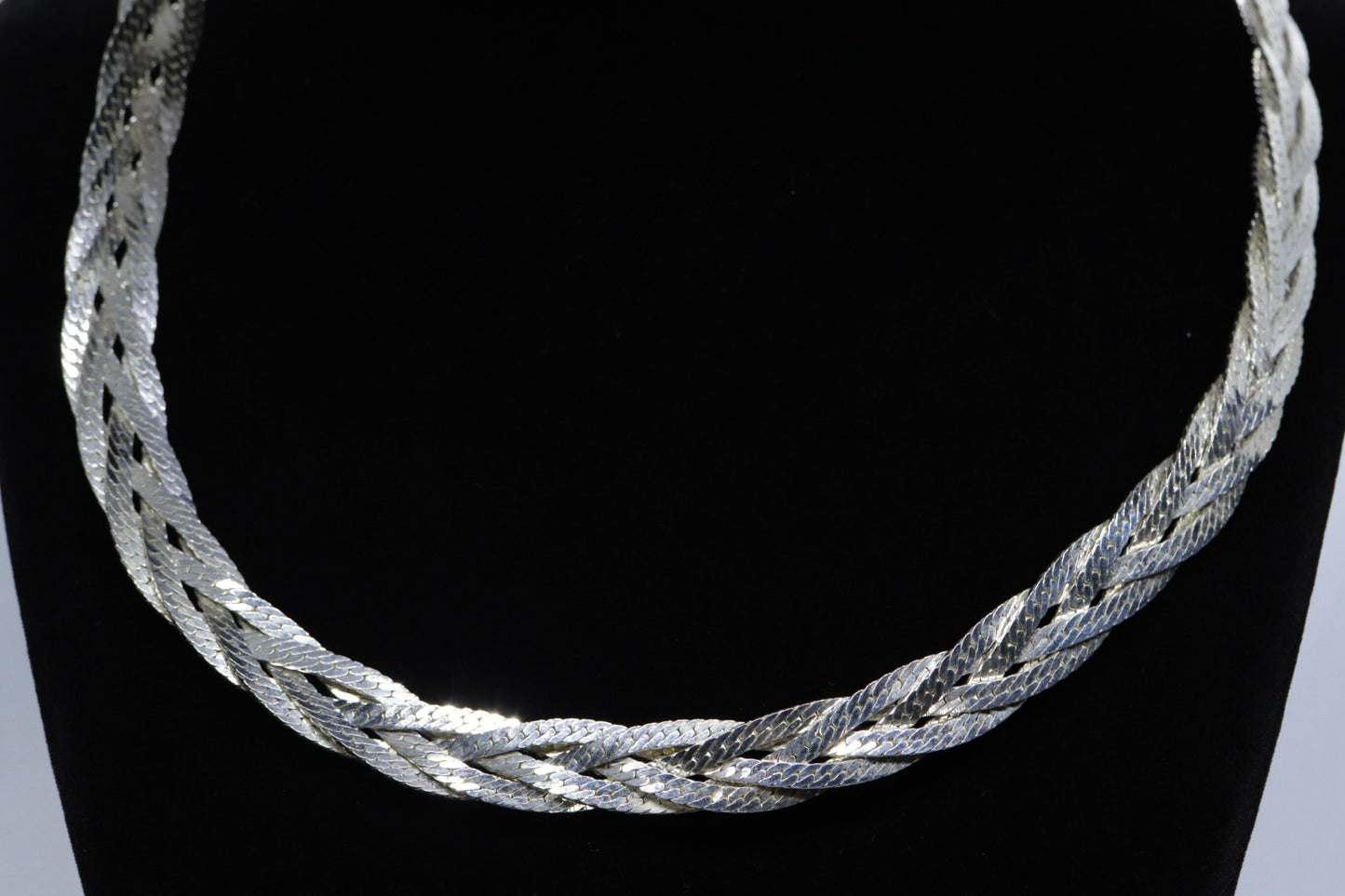 Vintage HEAVY Sterling Silver 925 Braided Herringbone Chain Necklace 10mm and 22in 44.9g st(10/06)