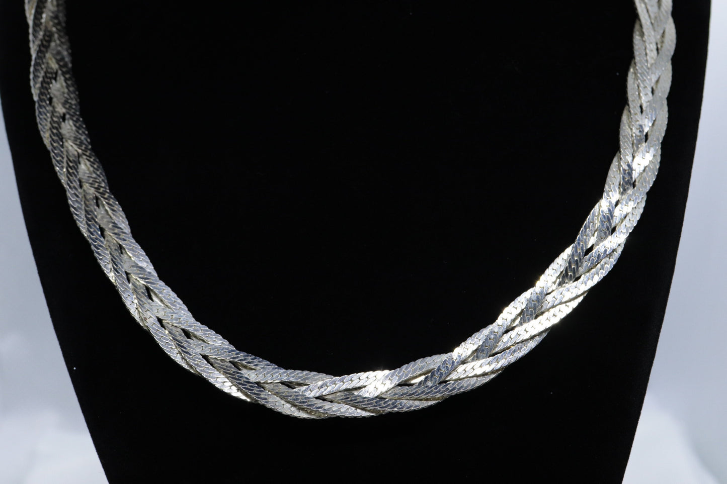 Vintage HEAVY Sterling Silver 925 Braided Herringbone Chain Necklace 10mm and 22in 44.9g st(10/06)