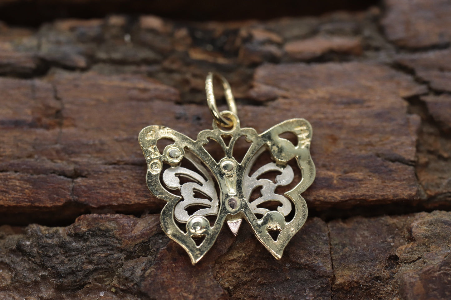 14k Butterfly Pendant. Multi-color Butterfly charm. st34/75
