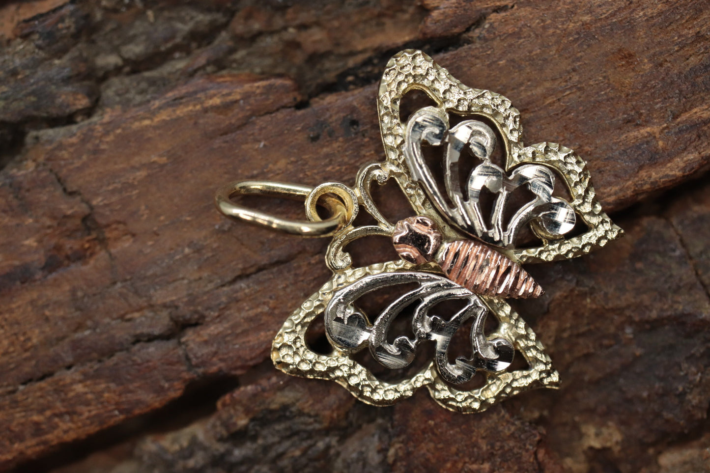 14k Butterfly Pendant. Multi-color Butterfly charm. st34/75