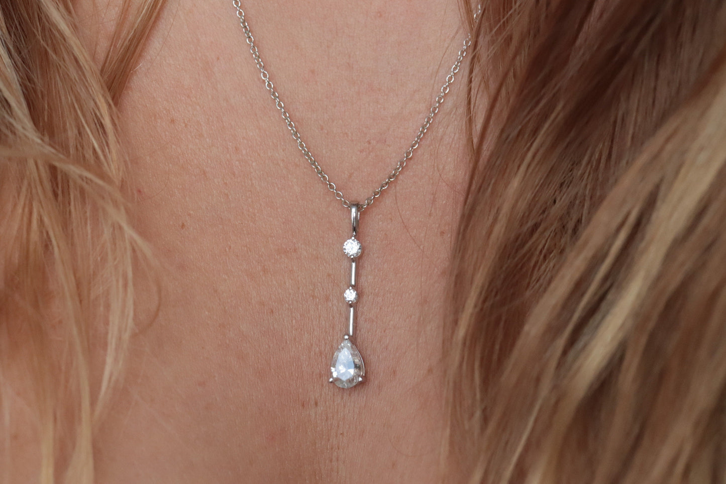 14k CZ Drop Journey pendant and 14k cable necklace