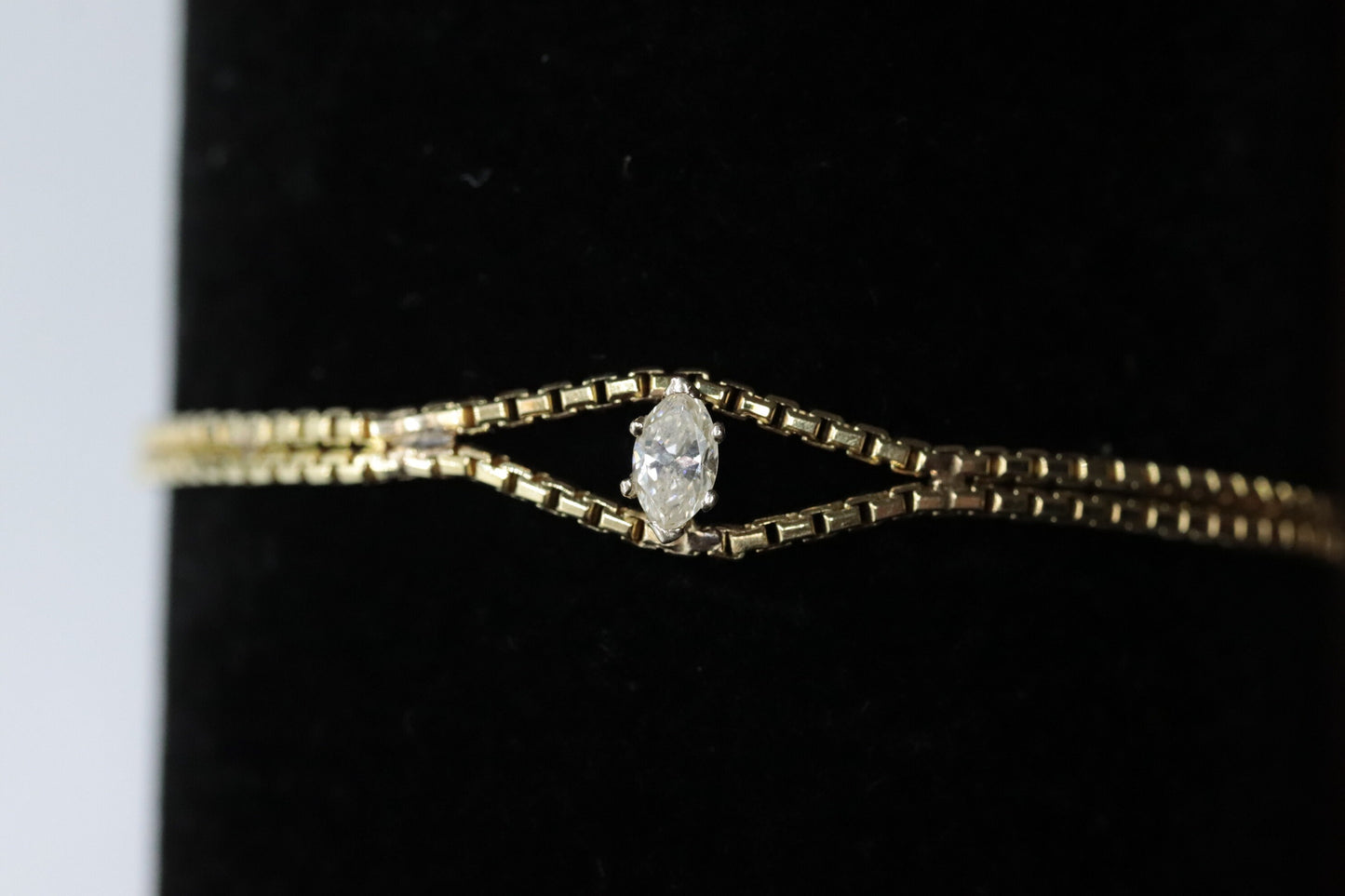 14k Diamond Marquise Solitaire Bracelet. 14k yellow gold snake double chain. One of a kind. st(178/25)