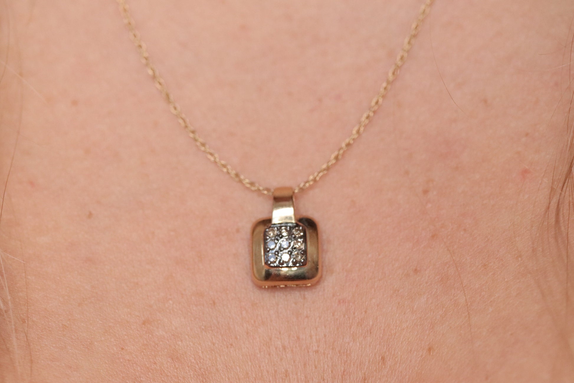 14k Diamond Pave Square Pendant and Necklace. st(74/75)