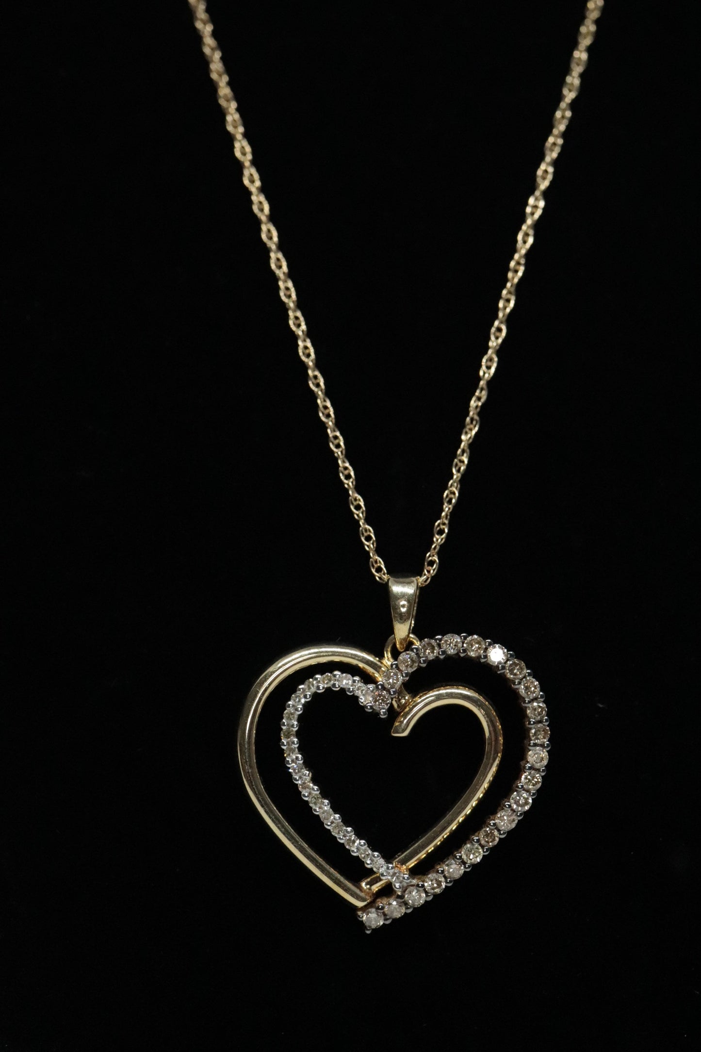 Heart Diamond pendant. 14k Open double heart 0.80ctw Pave Pendant Necklace. st(103/50)
