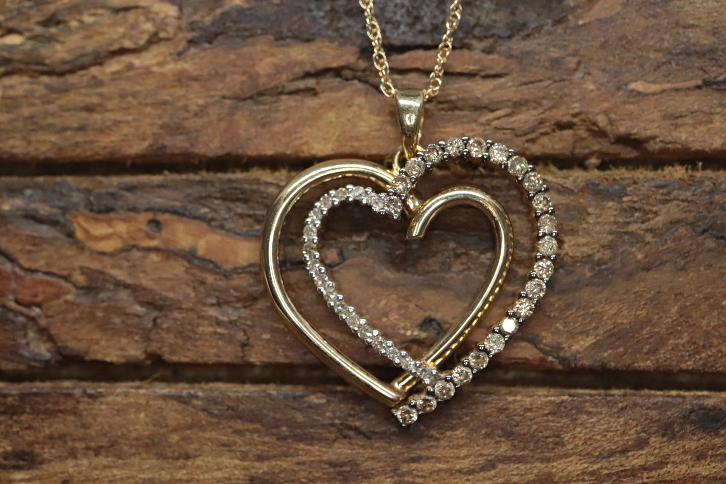 Heart Diamond pendant. 14k Open double heart 0.80ctw Pave Pendant Necklace. st(103/50)