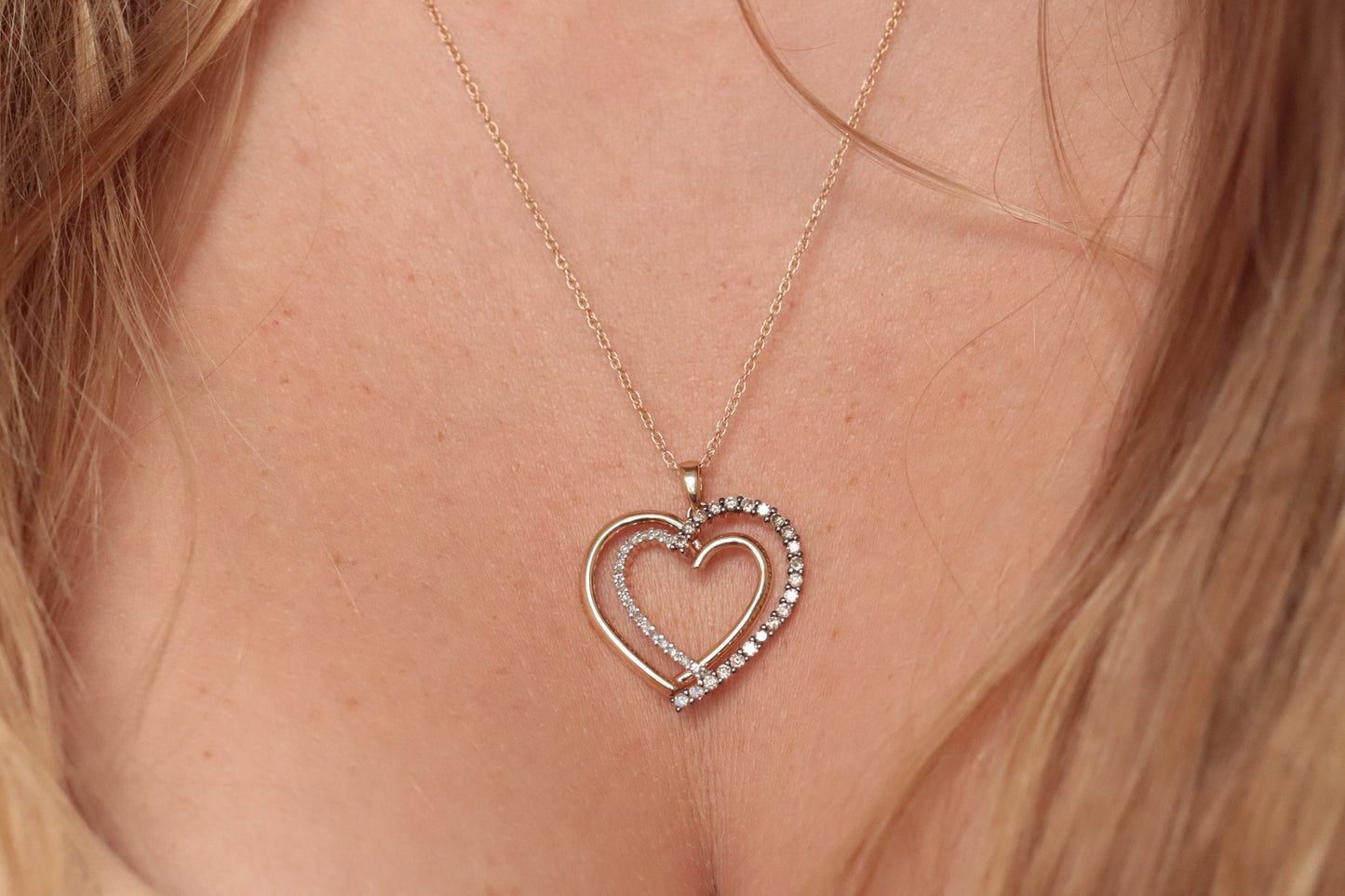 Heart Diamond pendant. 14k Open double heart 0.80ctw Pave Pendant Necklace. st(103/50)