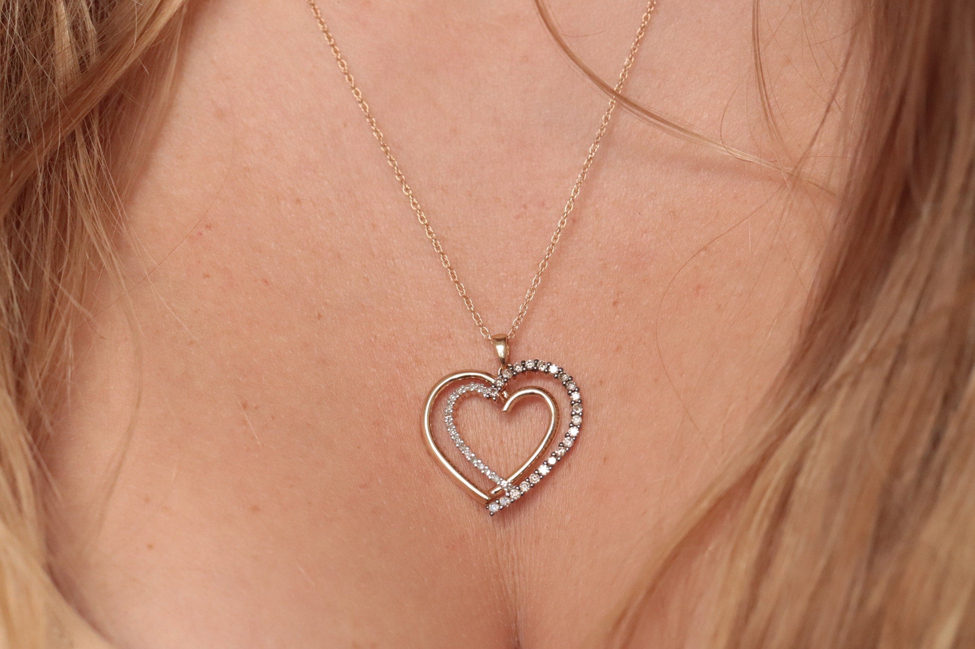 Heart Diamond pendant. 14k Open double heart 0.80ctw Pave Pendant Necklace.  st(103/50)