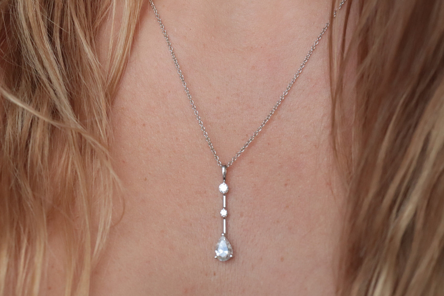 14k CZ Drop Journey pendant and 14k cable necklace