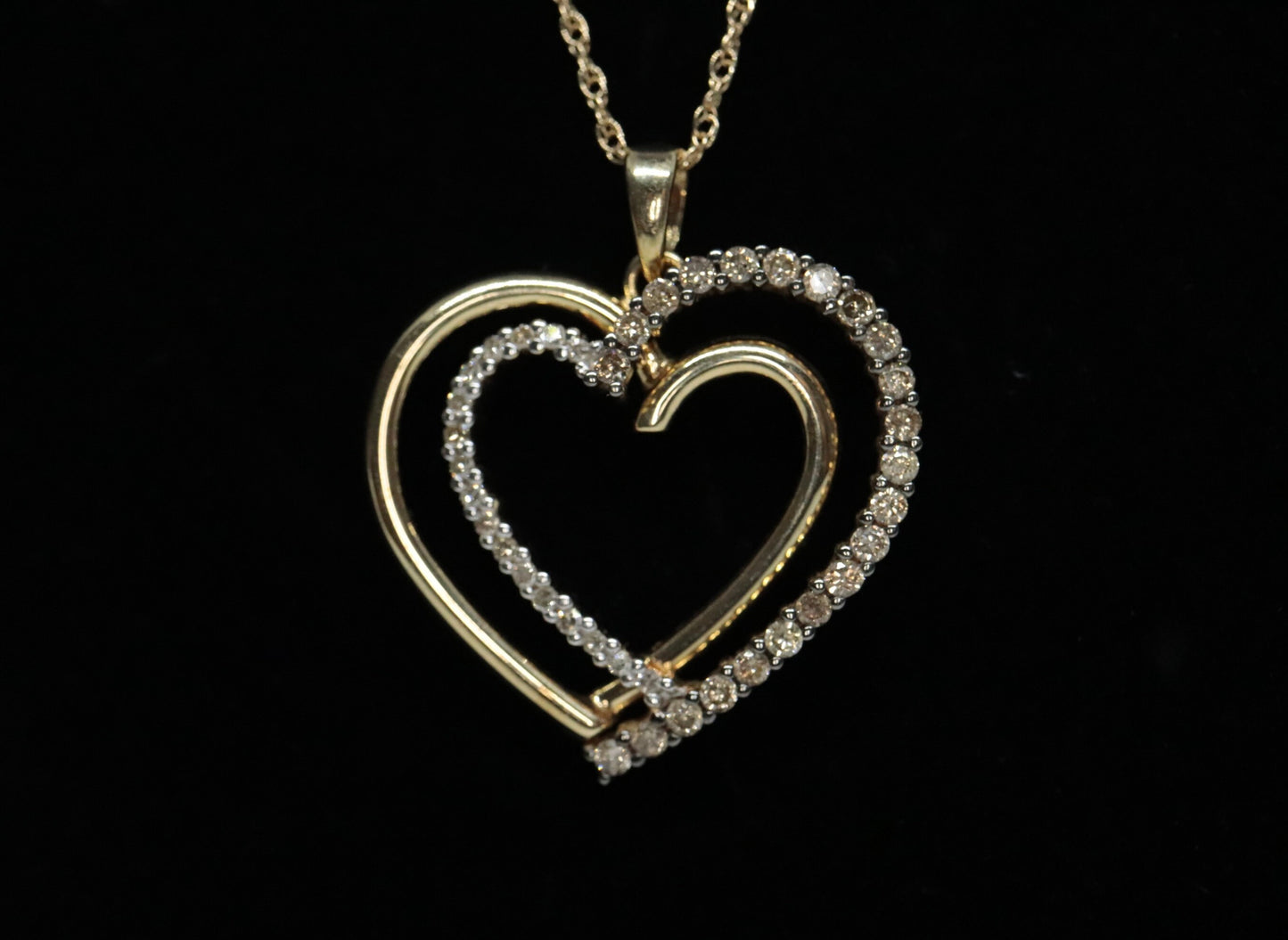 Heart Diamond pendant. 14k Open double heart 0.80ctw Pave Pendant Necklace. st(103/50)