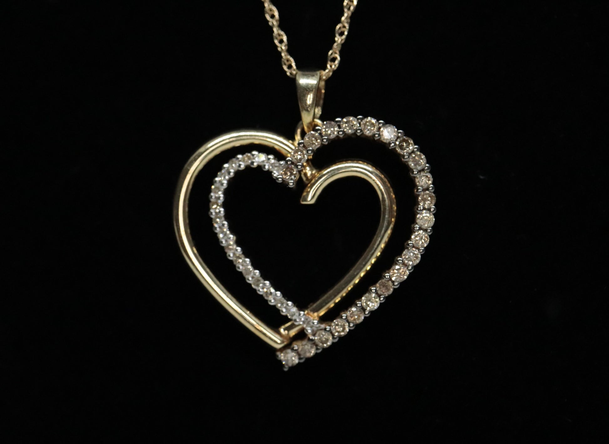 Heart Diamond pendant. 14k Open double heart 0.80ctw Pave Pendant Necklace.  st(103/50)