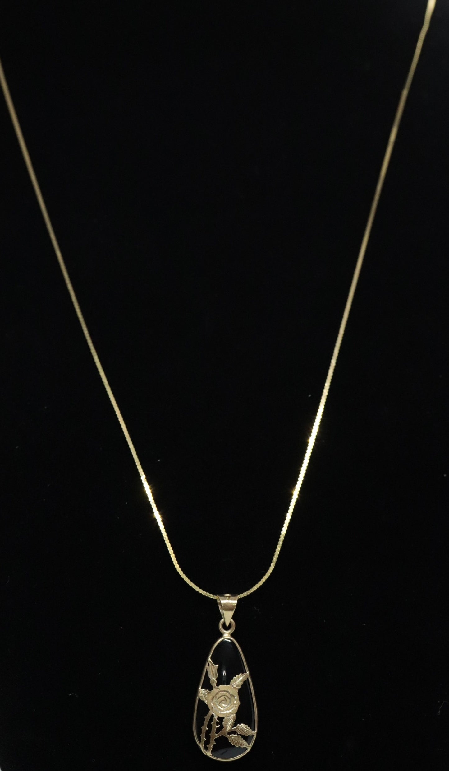 14k Rose Flower setting and a Smoky Quartz Pendant. Engraved and Stamped ROSE Necklace st(63/25)