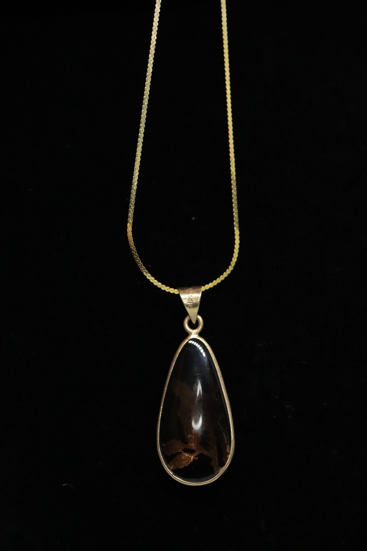 14k Rose Flower setting and a Smoky Quartz Pendant. Engraved and Stamped ROSE Necklace st(63/25)