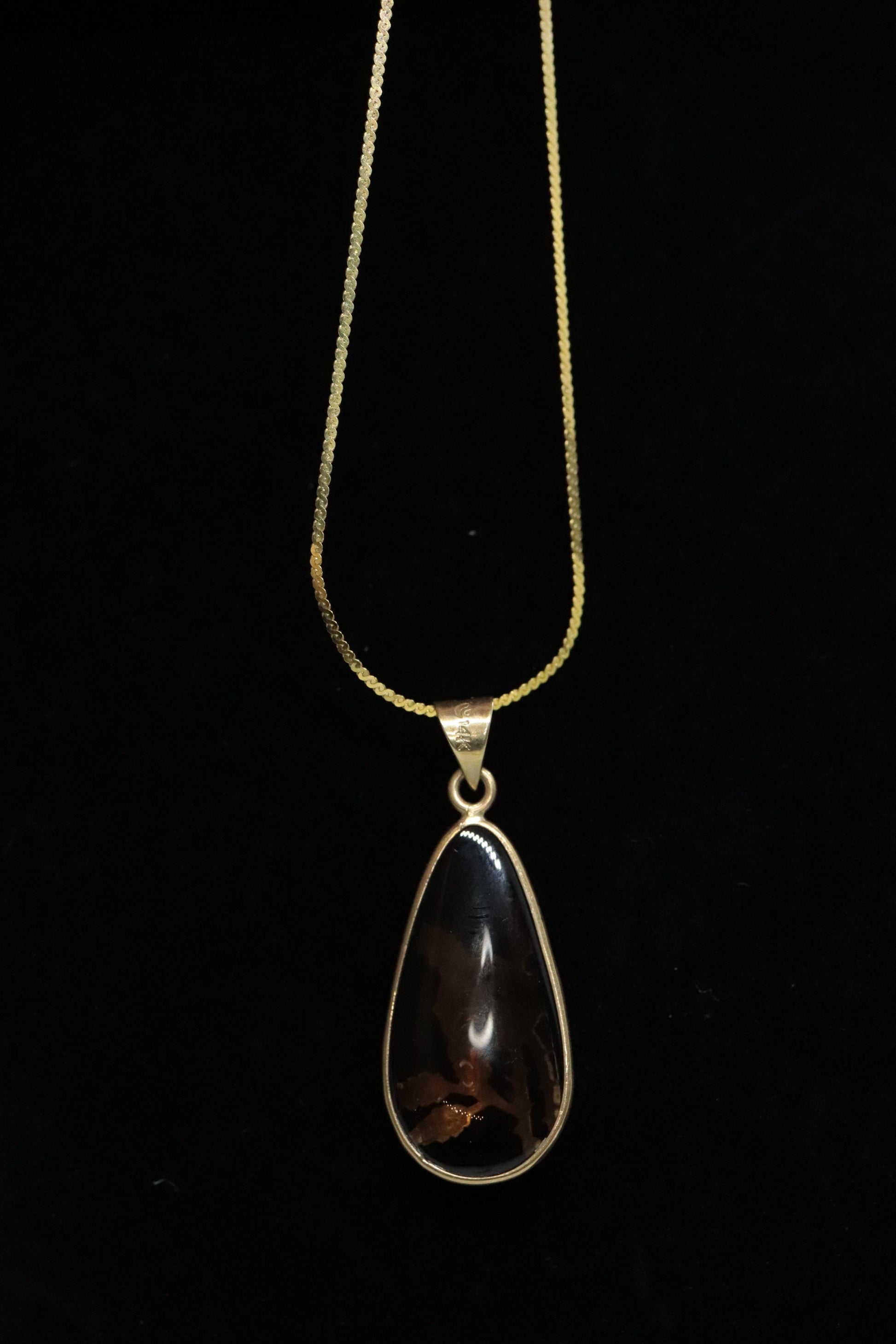 14k Rose Flower setting and a Smoky Quartz Pendant. Engraved and Stamped ROSE Necklace st(63/25)