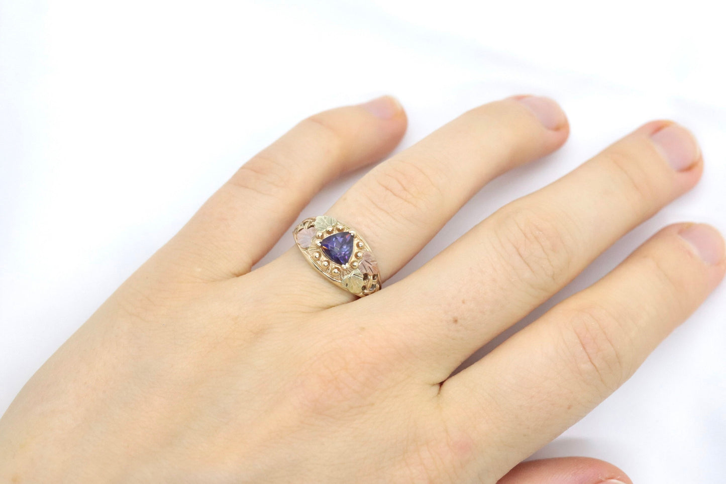 Black Hills Gold Ring. 10k Multi-Tone Mystic Topaz Trillion Black Hills Gold Statement Ring. st120/75