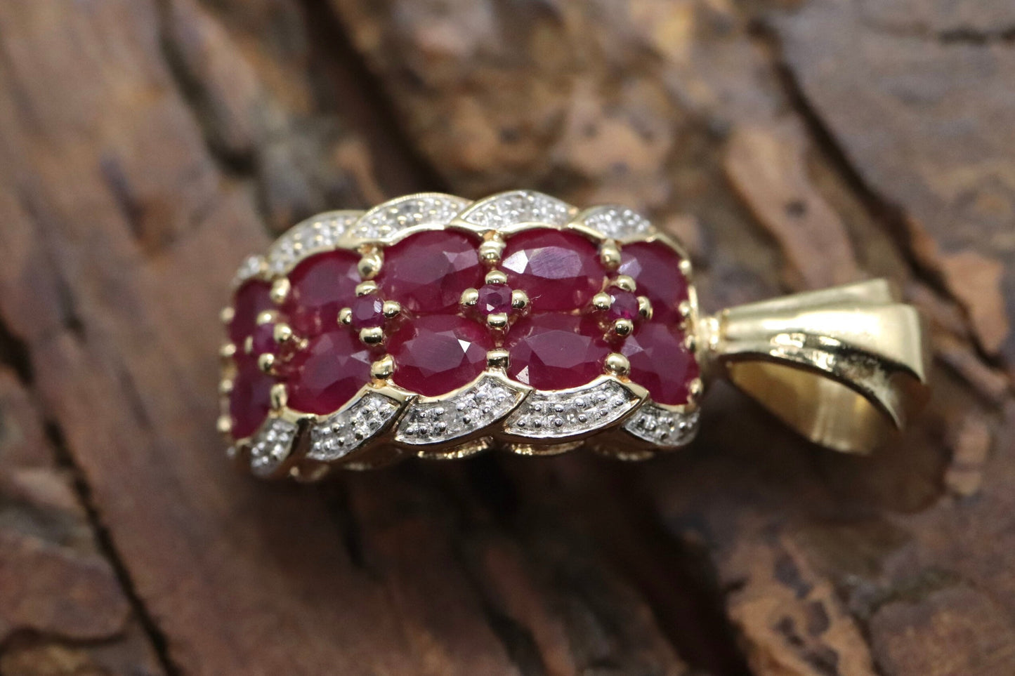 14k Diamond Ruby Cluster Pendant. 14k Yellow gold Heavy Pendant st(126/25)