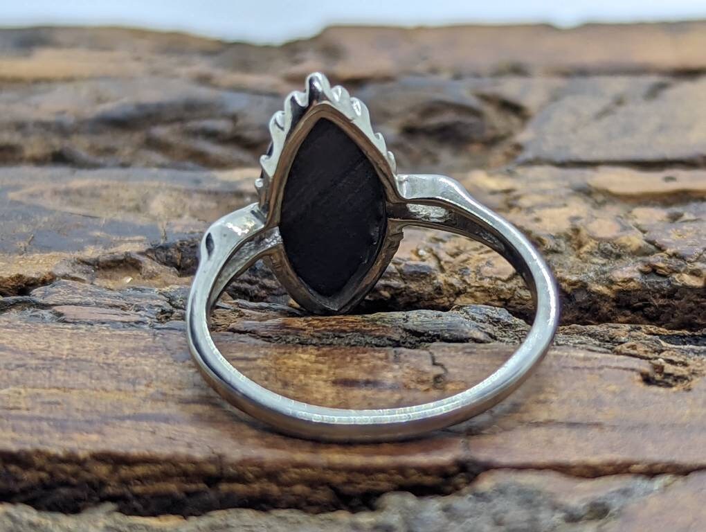 Marquise Hematite ring. 10k white gold Hematite ring. Navette Hematite ring. St(89/70)