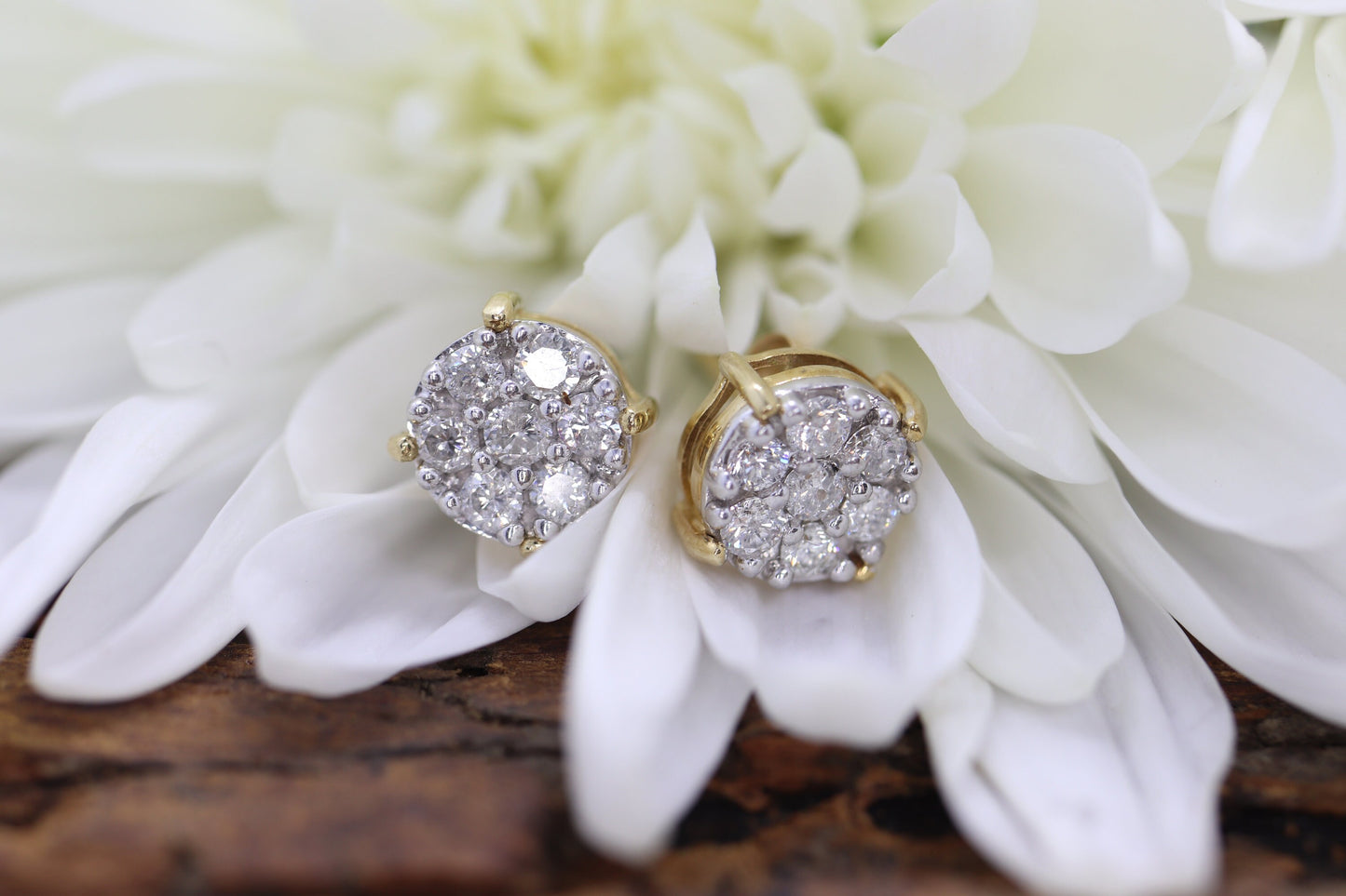 Diamond Flower Cluster Earrings. Diamond Daisy 14k stud earrings. Diamond Stud 14k Yellow Gold Earrings. 0.42 ctw. st115/11