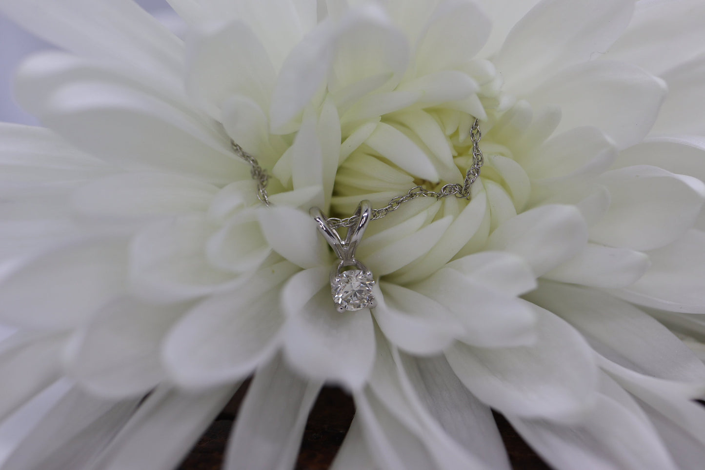 14k Diamond Solitaire Pendant. 14k White gold wheat necklace. st(126/50)