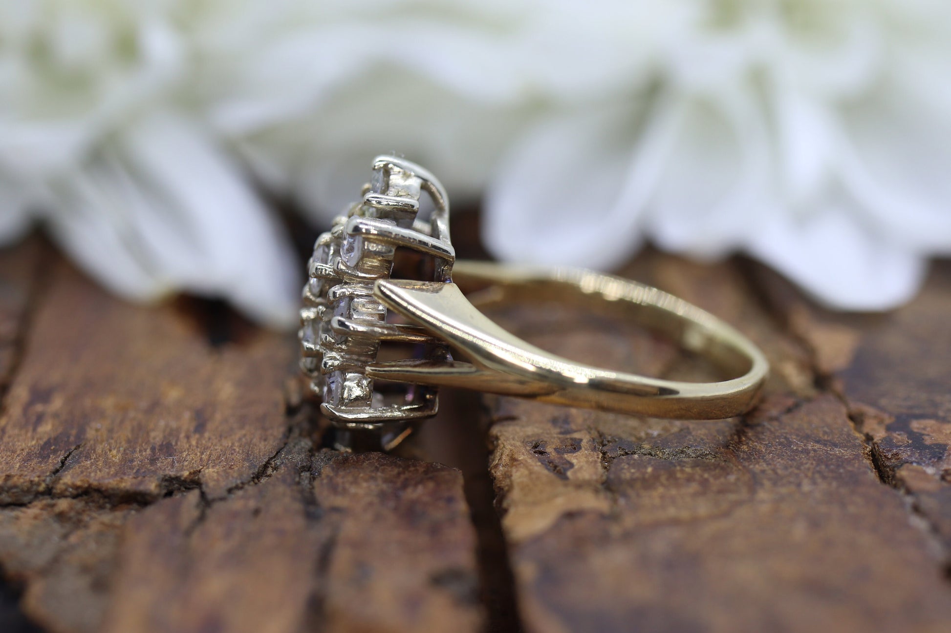 Vintage 14k Yellow Gold Ring. Round Diamond Cluster Ring. Waterfall diamond. 0.40ctw Engagement Ring. sz 3.5 st161/11