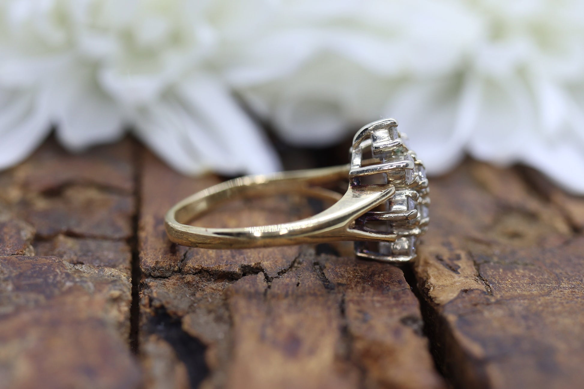 Vintage 14k Yellow Gold Ring. Round Diamond Cluster Ring. Waterfall diamond. 0.40ctw Engagement Ring. sz 3.5 st161/11