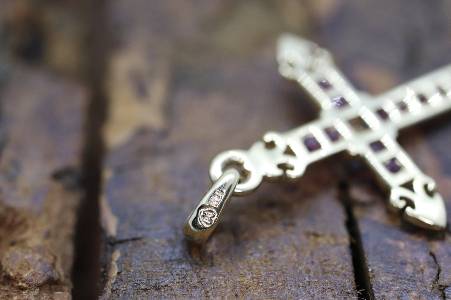 14k Ruby Cross Pendant. Crucifix Christian channel set rubies. st(80/50)