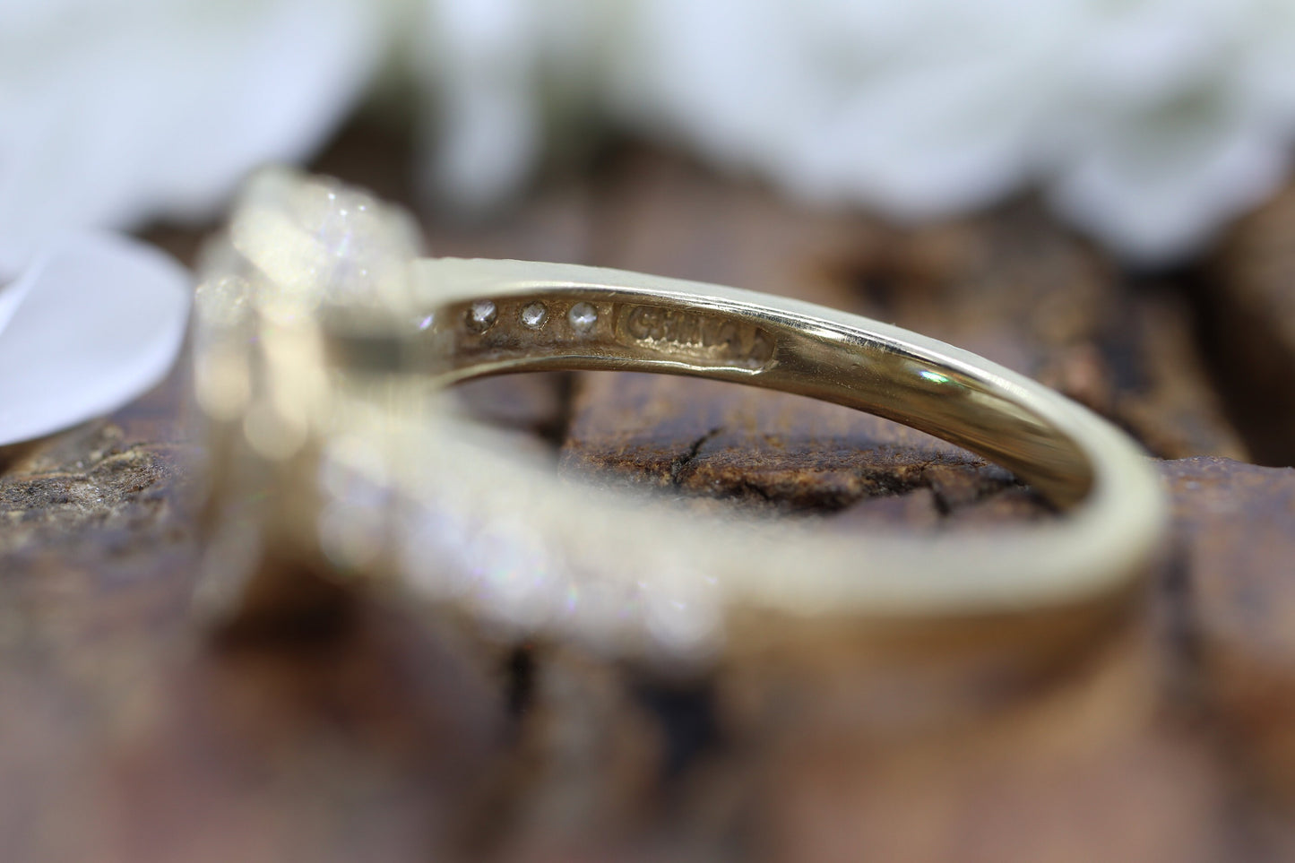 14k Bezel set Solitaire Ring. Yellow Gold and CZ wide Halo ring st(115/11)