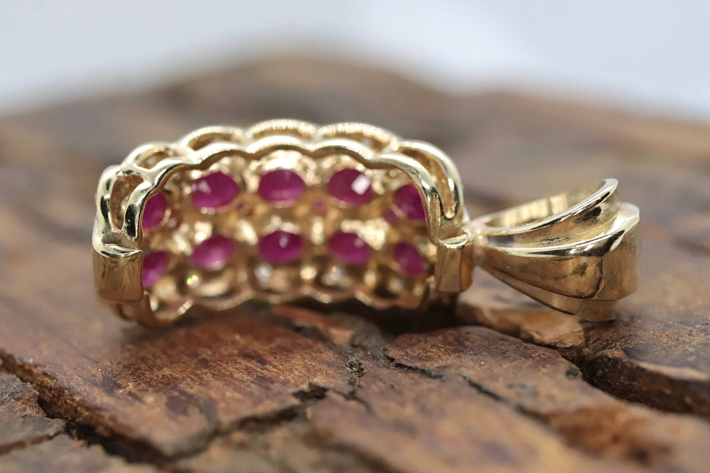 14k Diamond Ruby Cluster Pendant. 14k Yellow gold Heavy Pendant st(126/25)