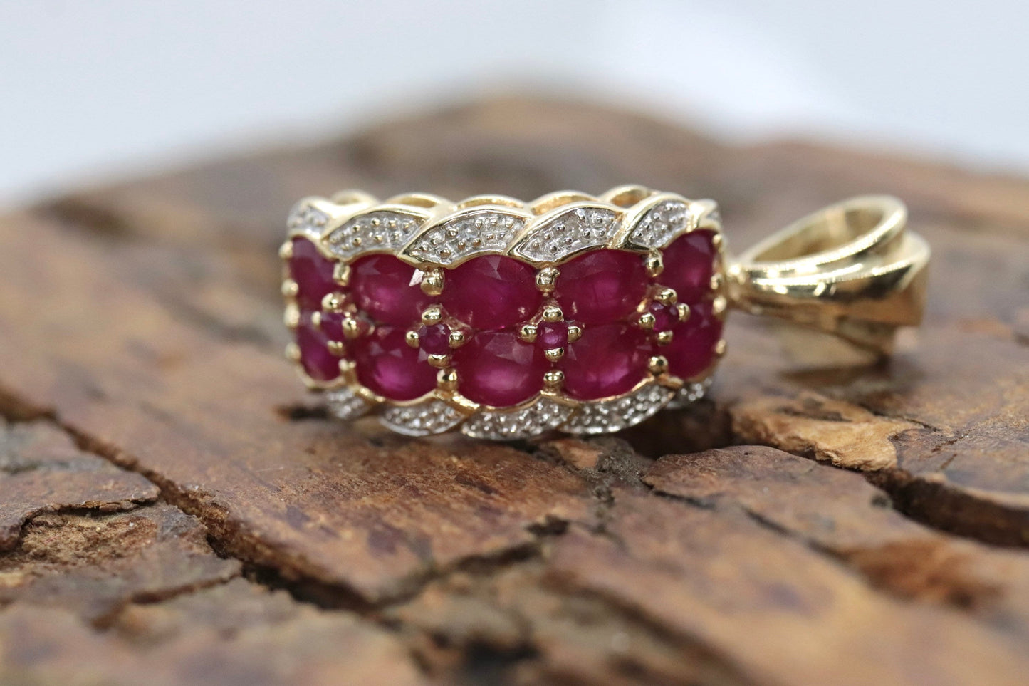 14k Diamond Ruby Cluster Pendant. 14k Yellow gold Heavy Pendant st(126/25)