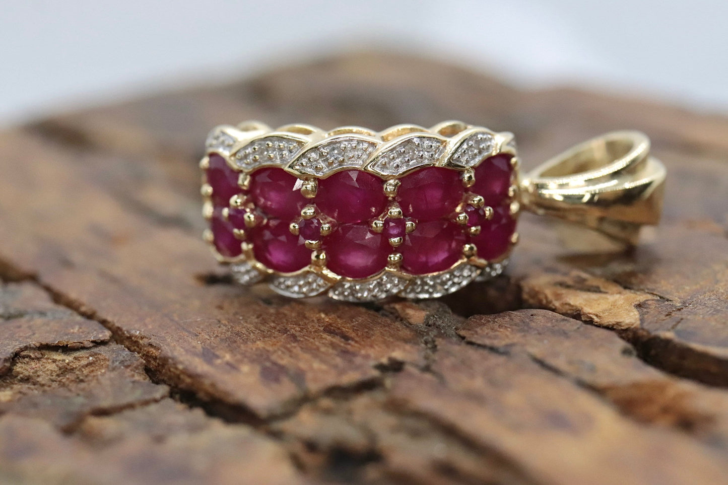 14k Diamond Ruby Cluster Pendant. 14k Yellow gold Heavy Pendant st(126/25)