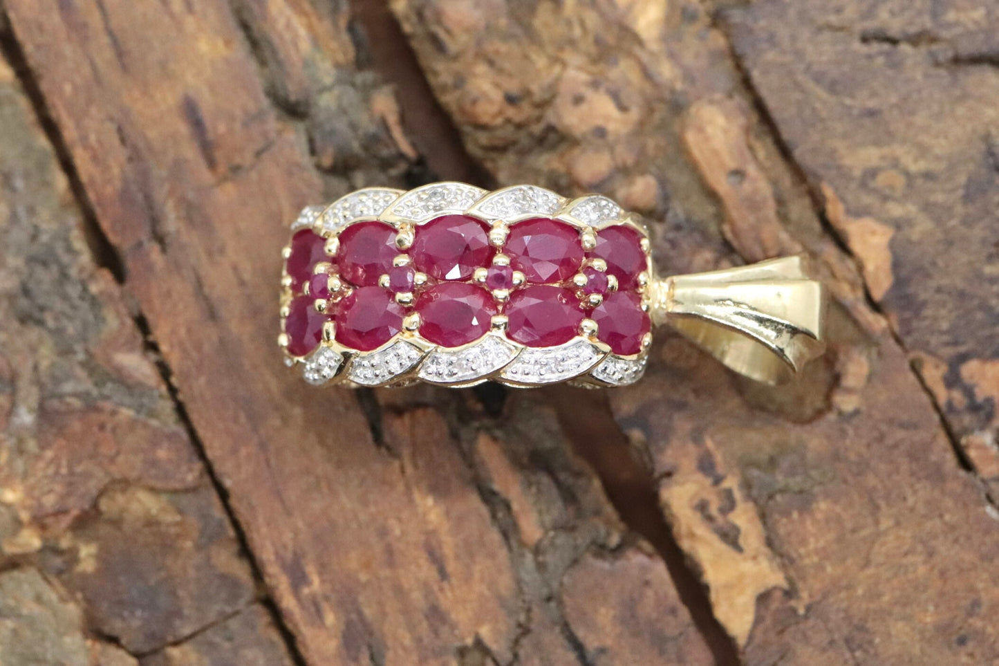 14k Diamond Ruby Cluster Pendant. 14k Yellow gold Heavy Pendant st(126/25)