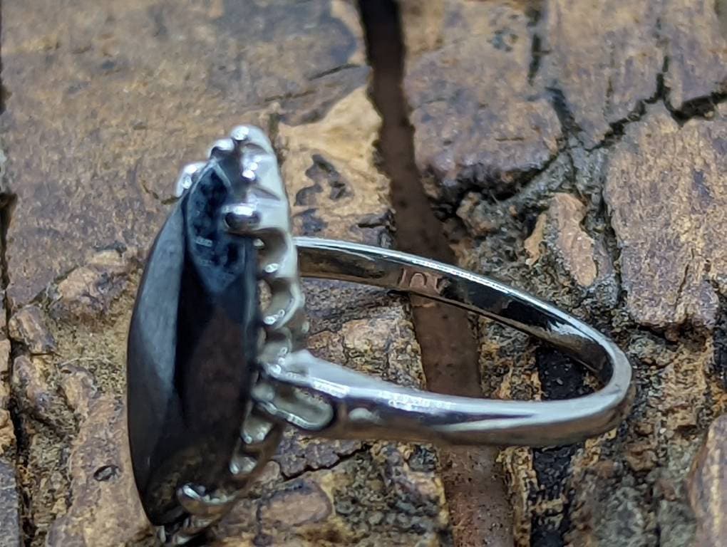 Marquise Hematite ring. 10k white gold Hematite ring. Navette Hematite ring. St(89/70)