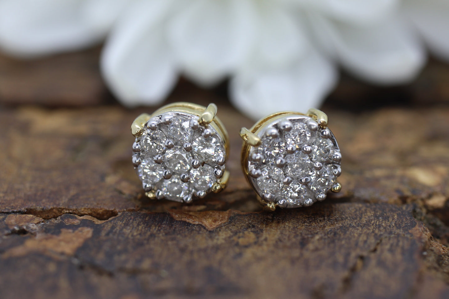 Diamond Flower Cluster Earrings. Diamond Daisy 14k stud earrings. Diamond Stud 14k Yellow Gold Earrings. 0.42 ctw. st115/11