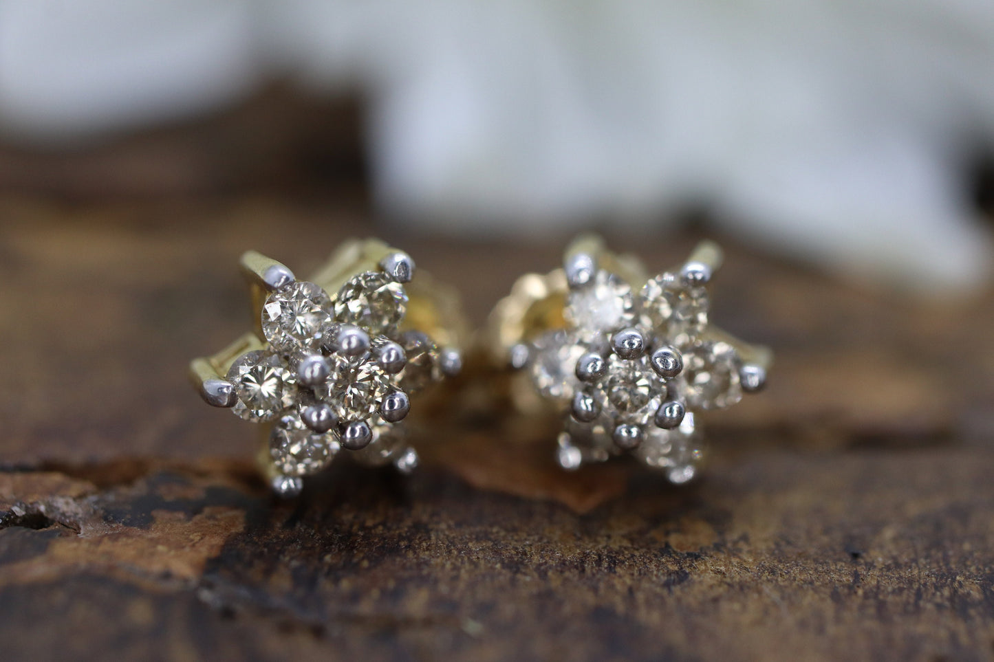 Diamond Flower Cluster Earrings. Diamond Daisy 14k stud earrings. Diamond Stud 14k Yellow Gold Earrings. 0.35 ctw. st57/50