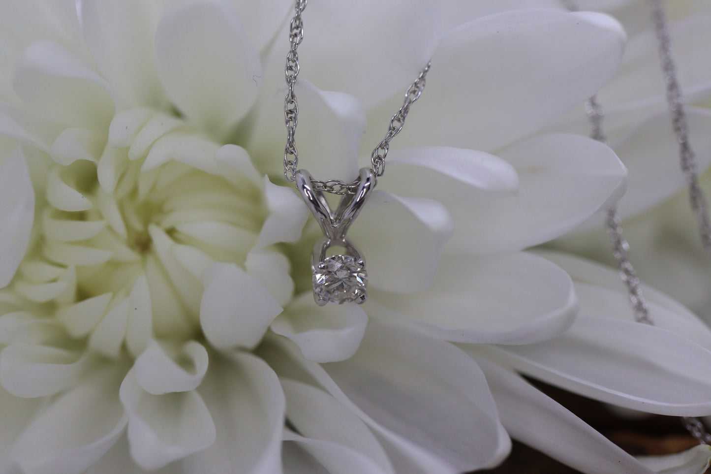 14k Diamond Solitaire Pendant. 14k White gold wheat necklace. st(126/50)