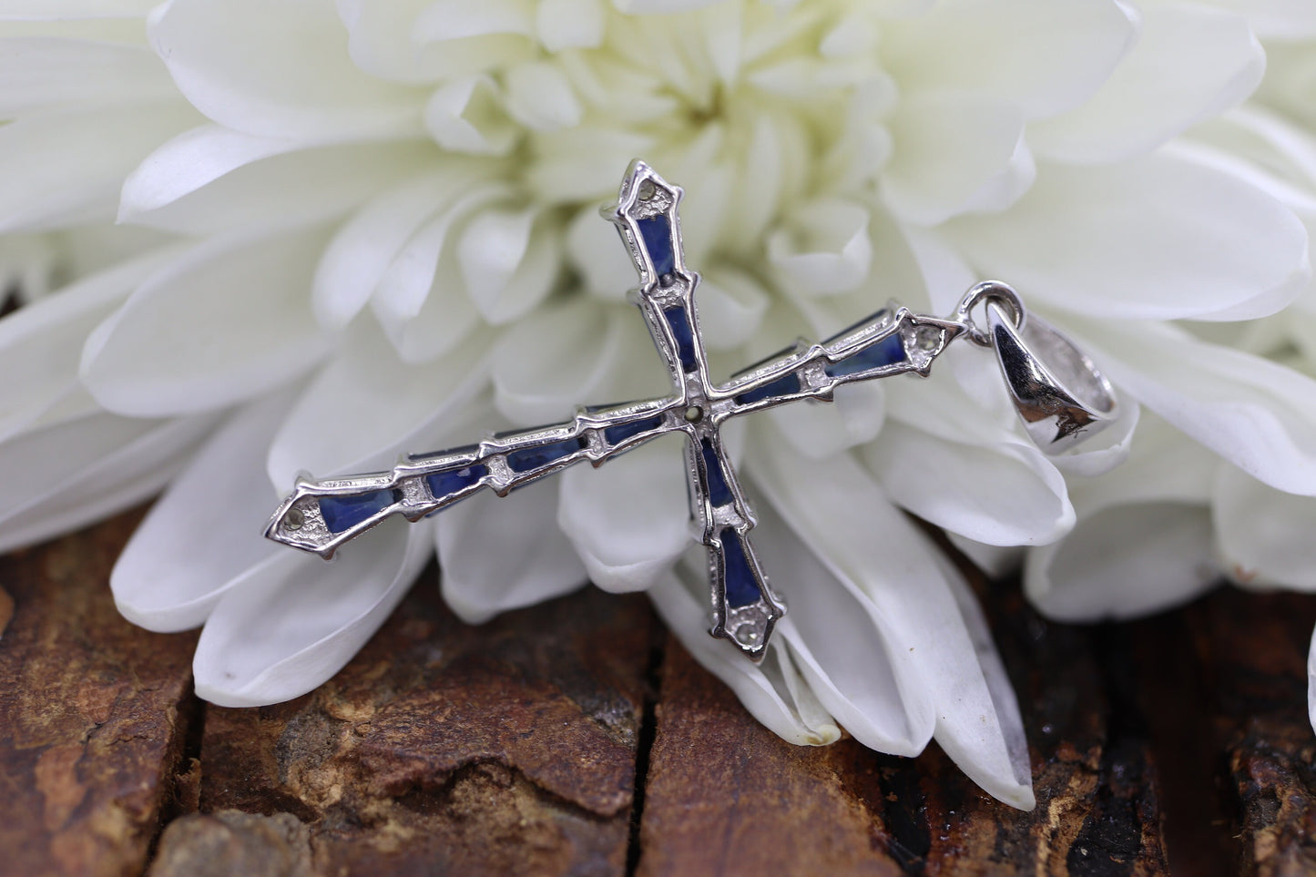 14k Sapphire and Diamond Cross Pendant. Crucifix Christian set baguette sapphires. st(115/11)